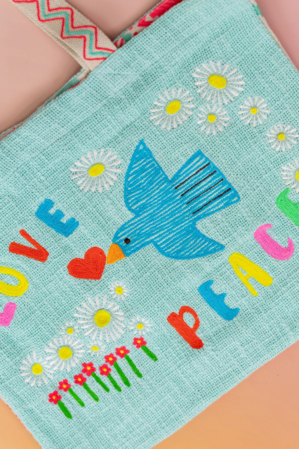 Love & Peace Mint Woven Tote Bag