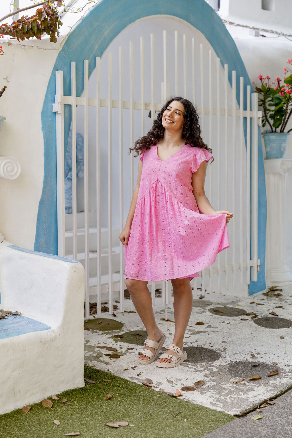 Peak Frill Party Dress in Pink Broderie Anglaise