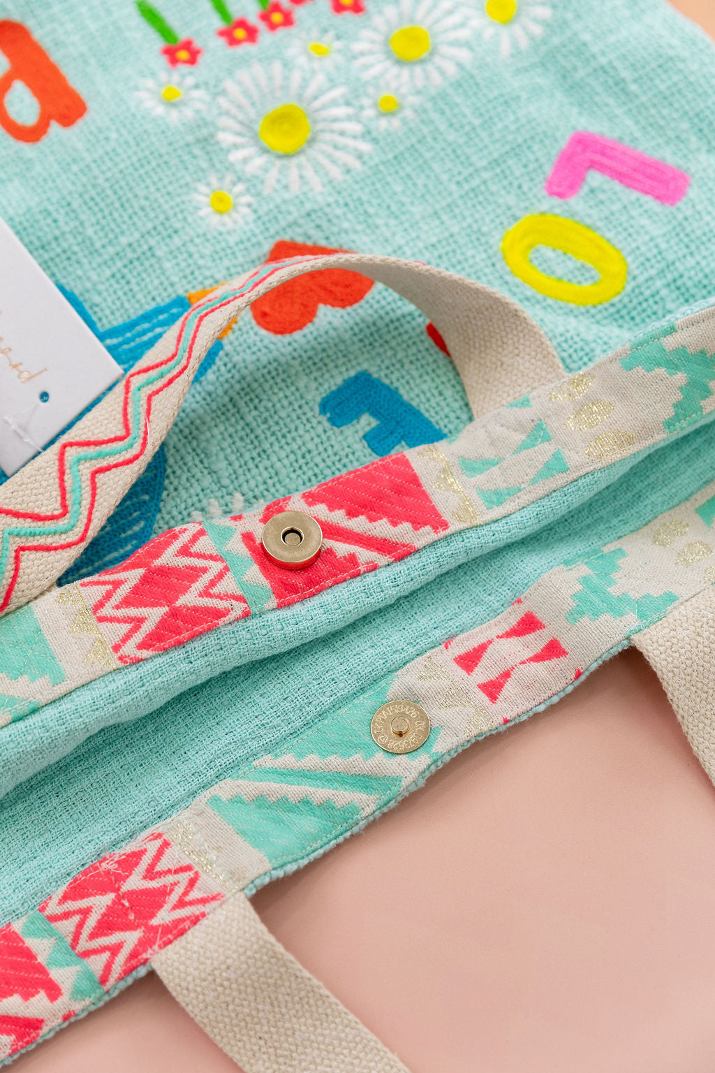 Love & Peace Mint Woven Tote Bag