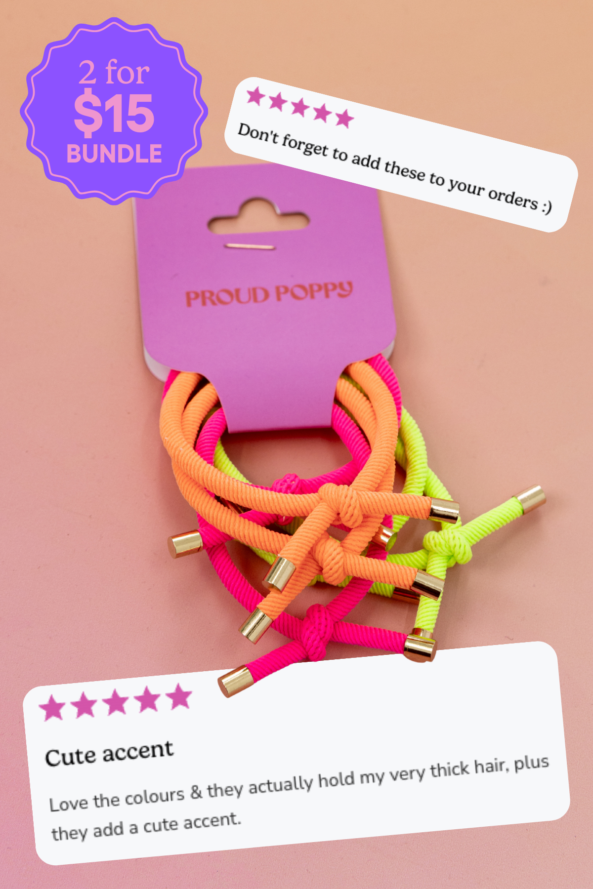 6 Pack Hair Ties in Neon