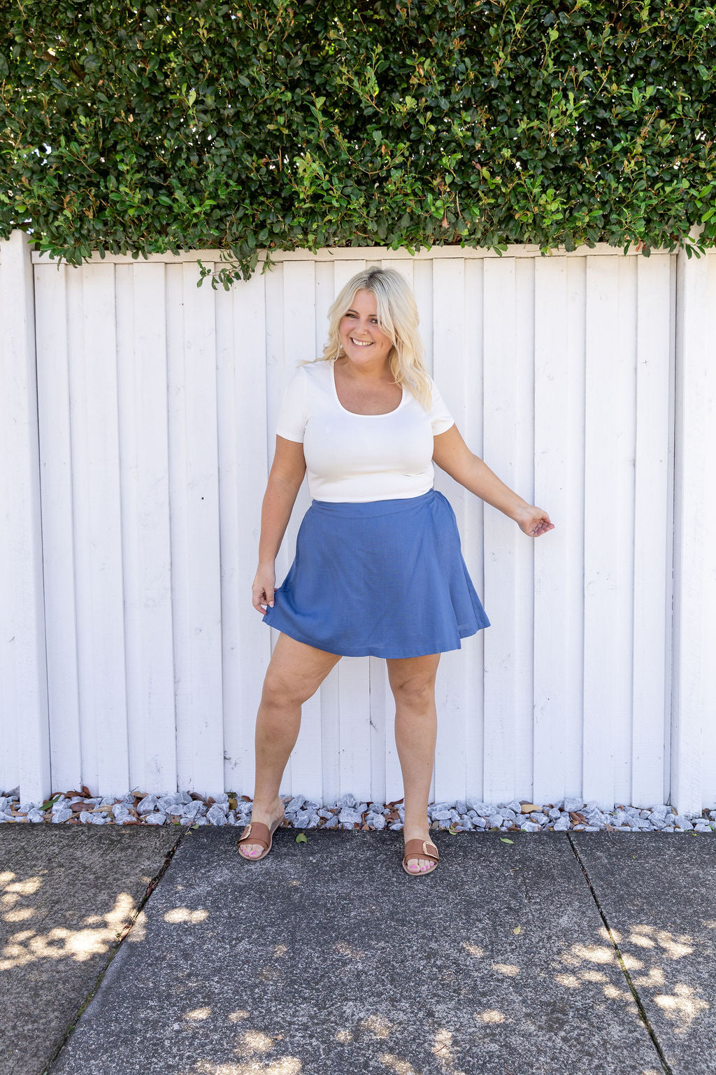 Samara Linen Blend Skort in Denim Blue