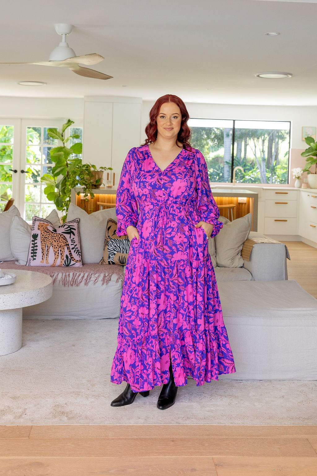 Bonnie Long Sleeve Dress in Purple Blooms