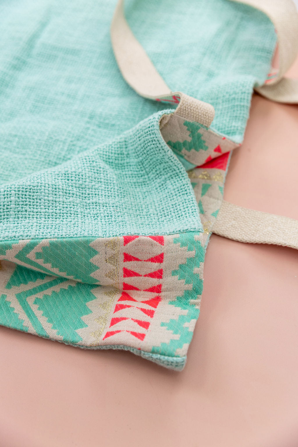 Love & Peace Mint Woven Tote Bag