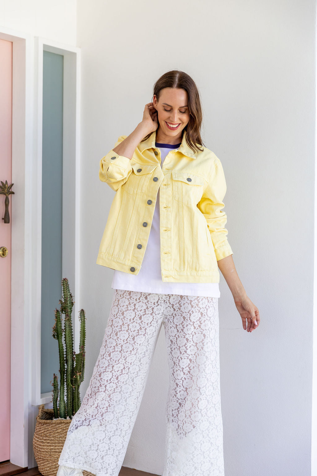 Hayden Boyfriend Denim Jacket in Butter Yellow