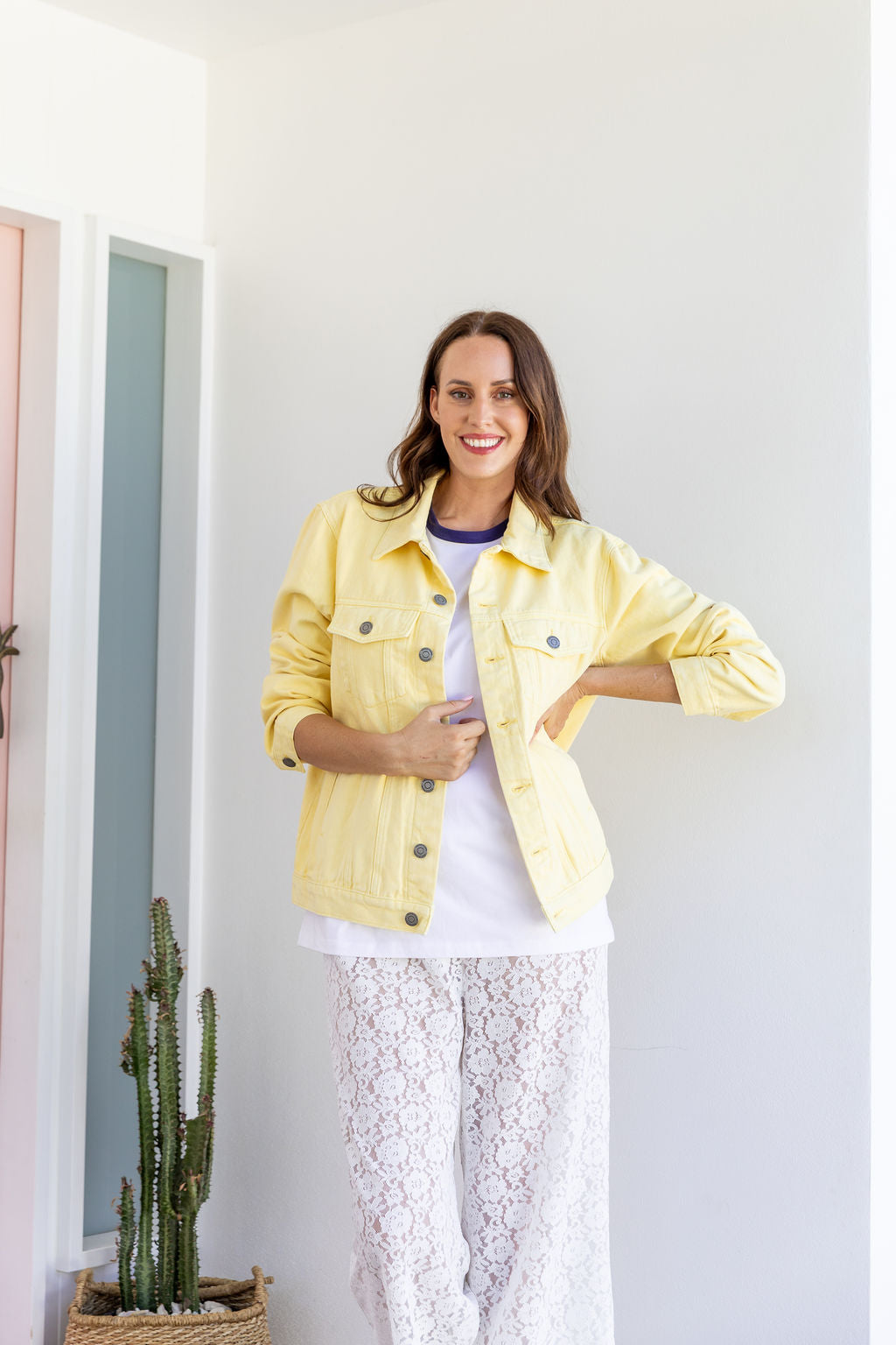Hayden Boyfriend Denim Jacket in Butter Yellow