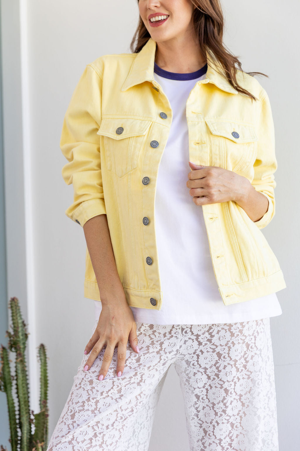 Hayden Boyfriend Denim Jacket in Butter Yellow