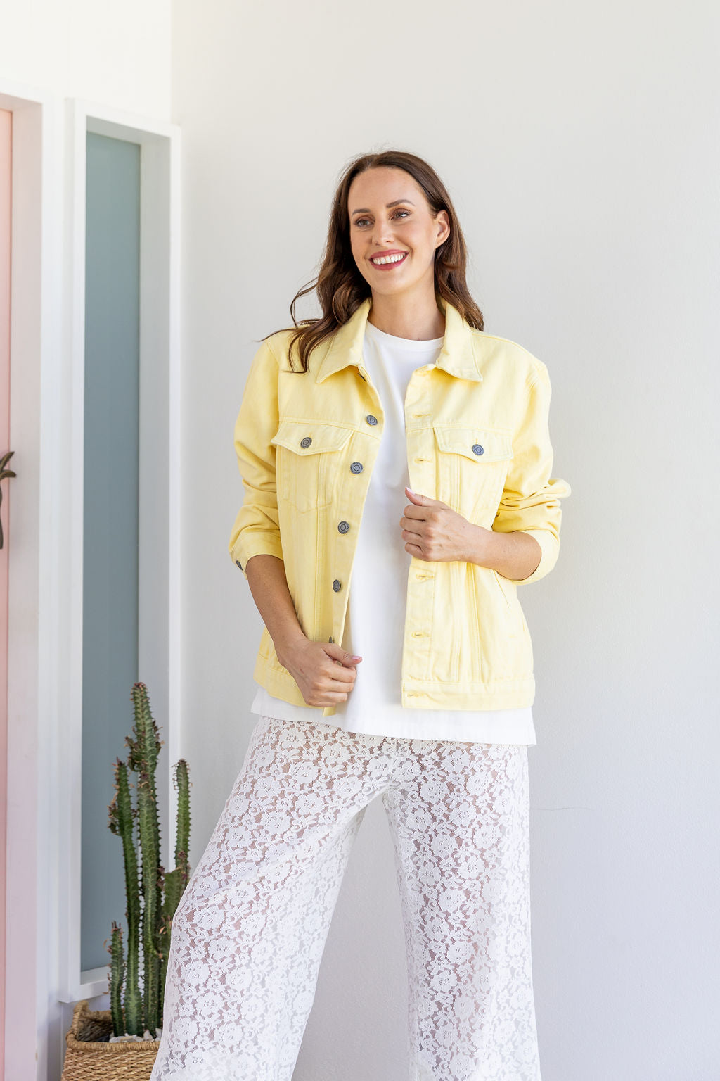 Hayden Boyfriend Denim Jacket in Butter Yellow