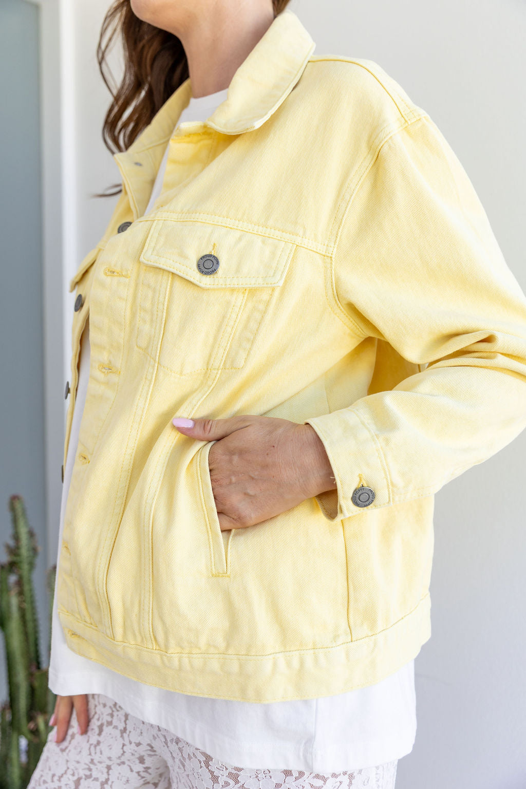 Hayden Boyfriend Denim Jacket in Butter Yellow