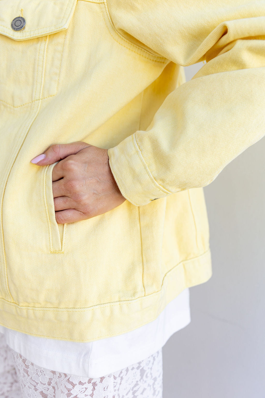 Hayden Boyfriend Denim Jacket in Butter Yellow