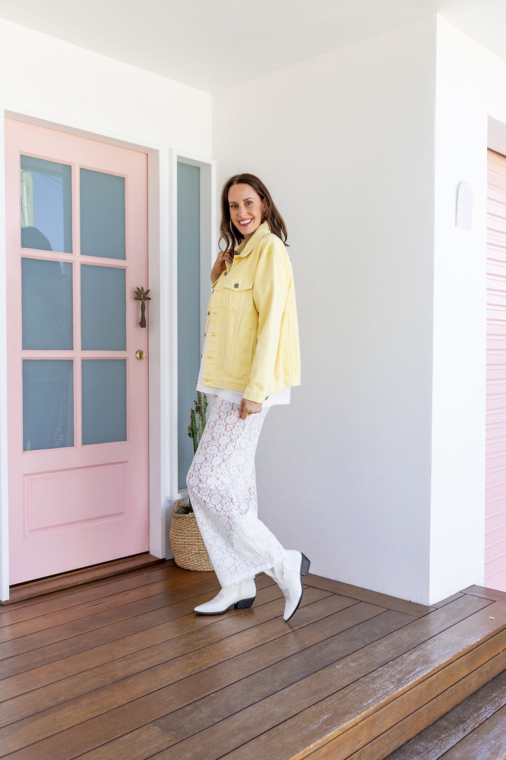 Hayden Boyfriend Denim Jacket in Butter Yellow