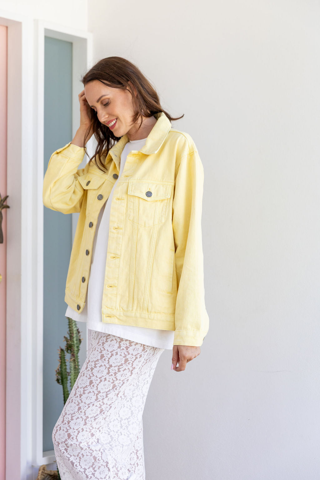 Hayden Boyfriend Denim Jacket in Butter Yellow