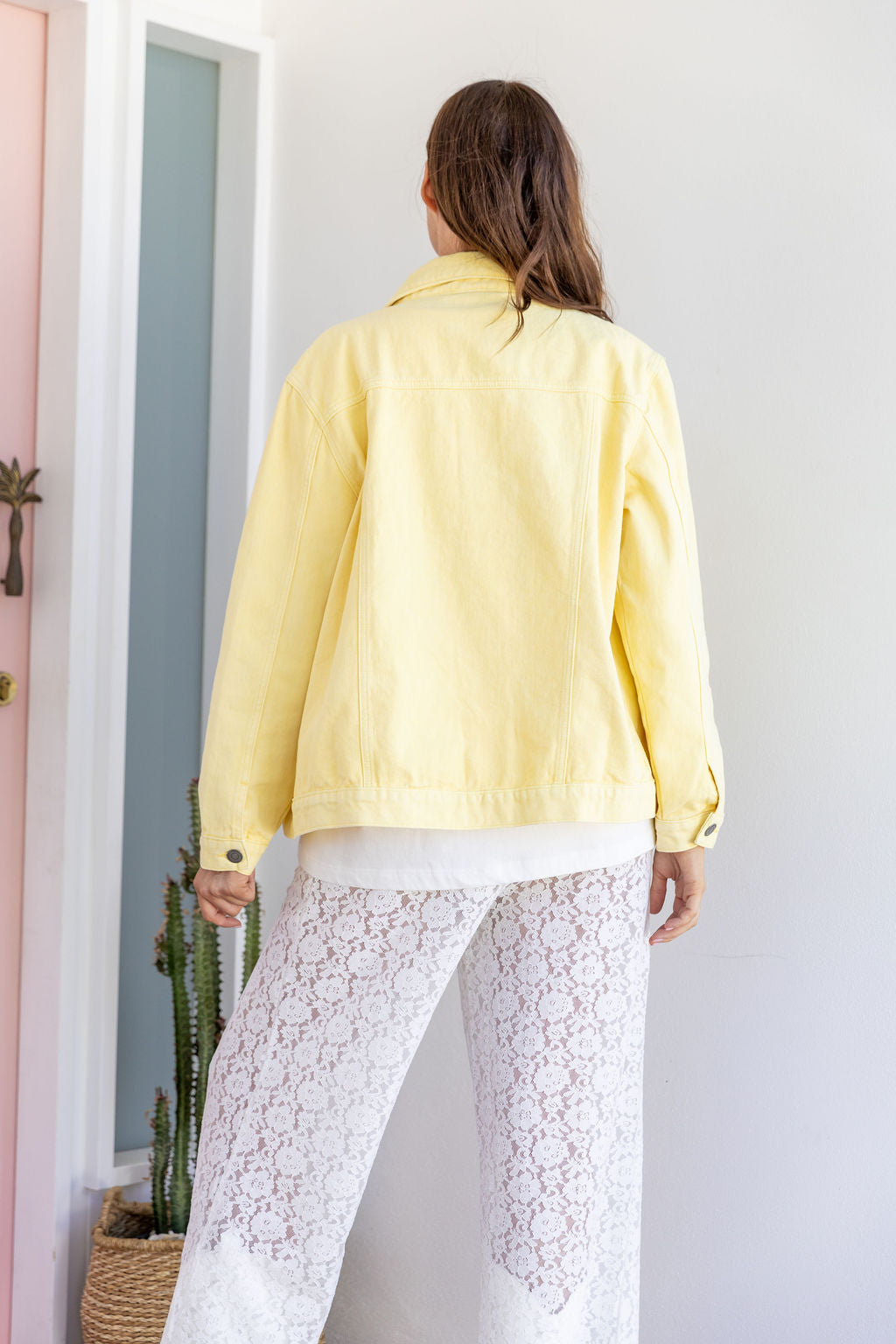 Hayden Boyfriend Denim Jacket in Butter Yellow