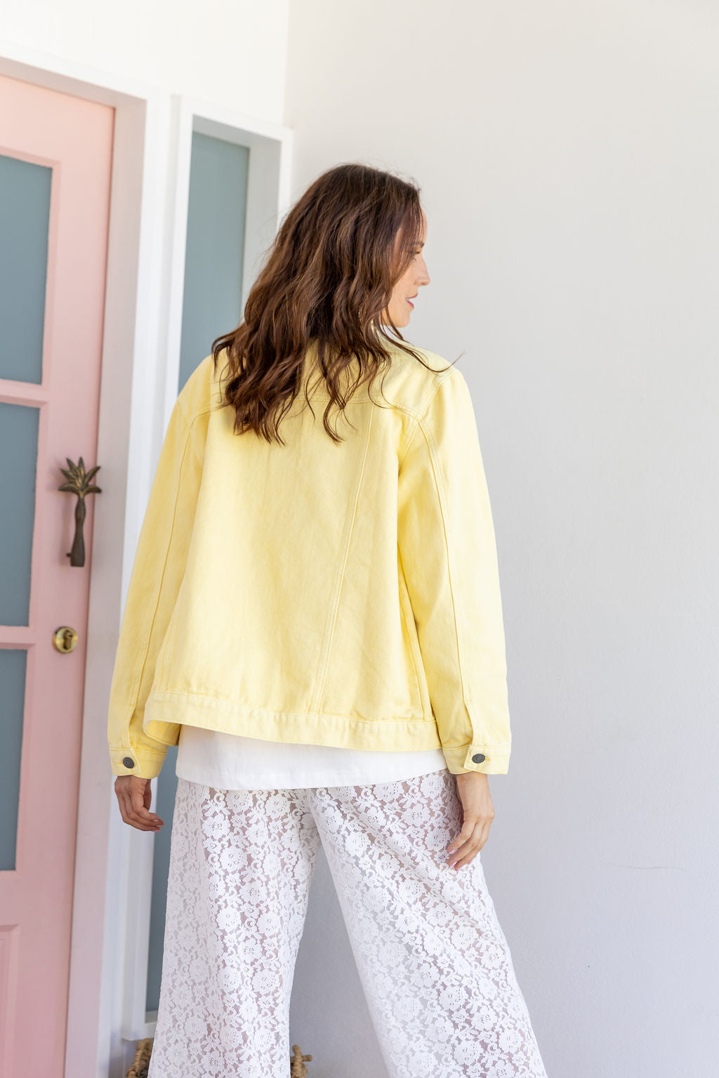 Hayden Boyfriend Denim Jacket in Butter Yellow