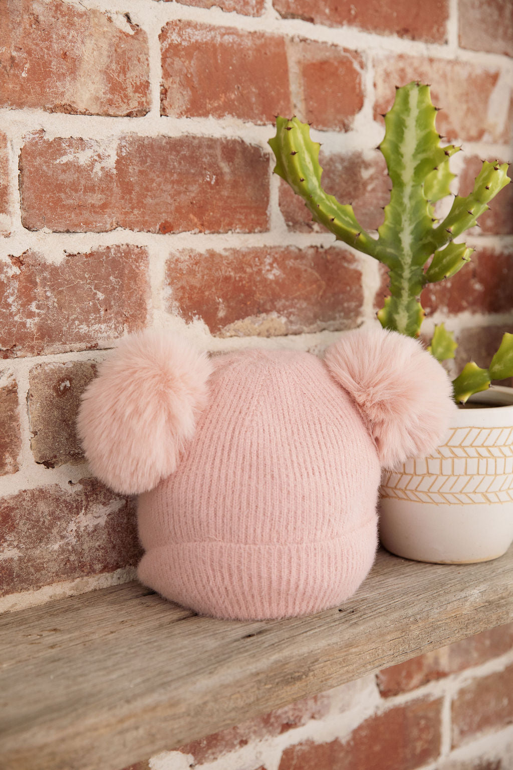 Double Pom Pom Beanie in Pink