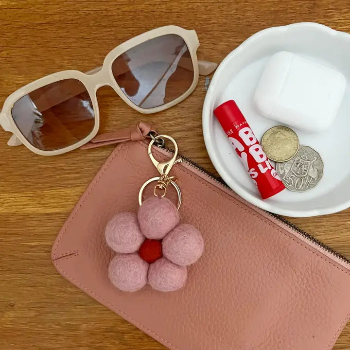 Felt Flower Keychain Charm in Pink