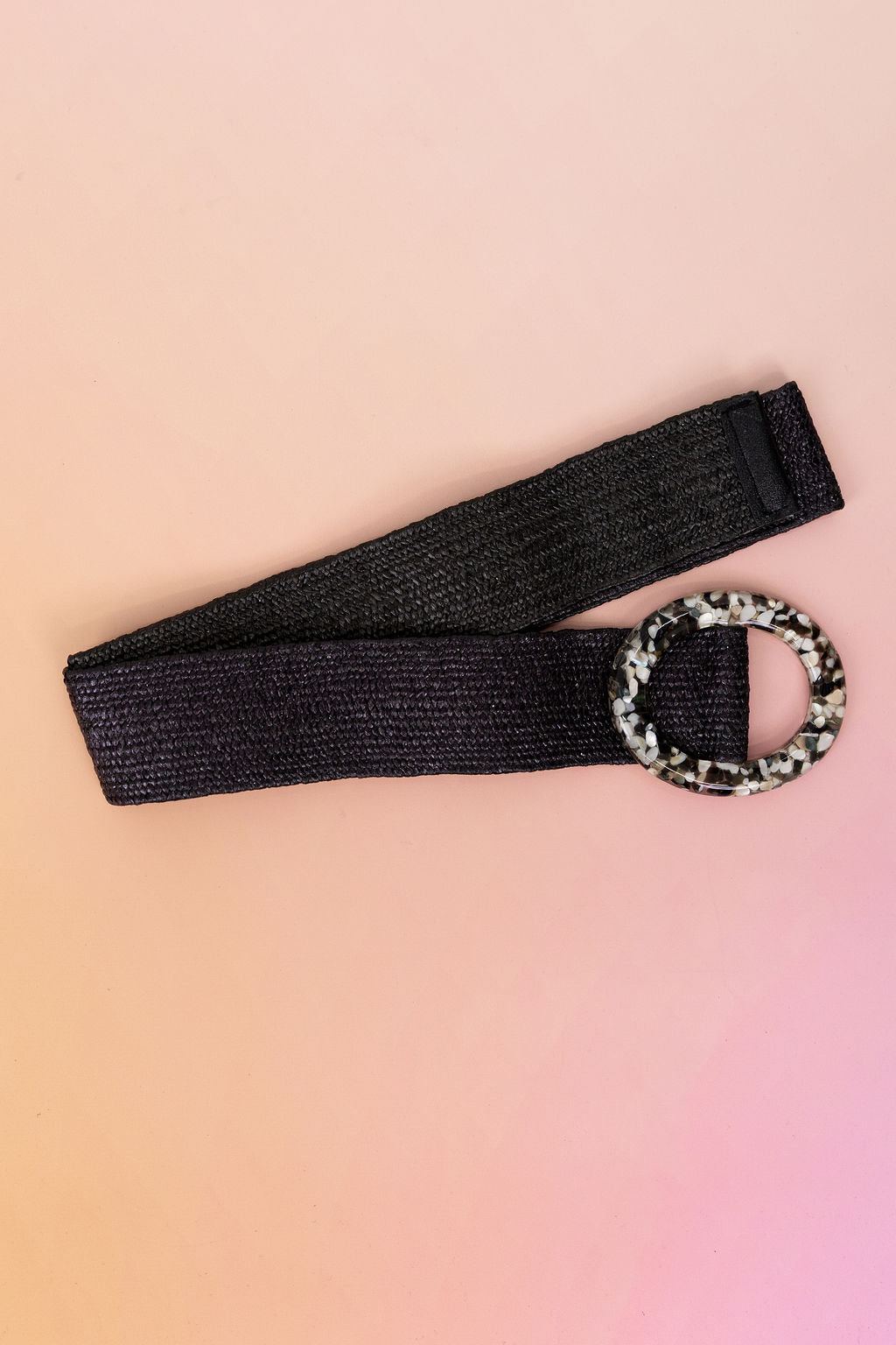 Extra Length Stretch Belt with Stone Circle Buckle in Black