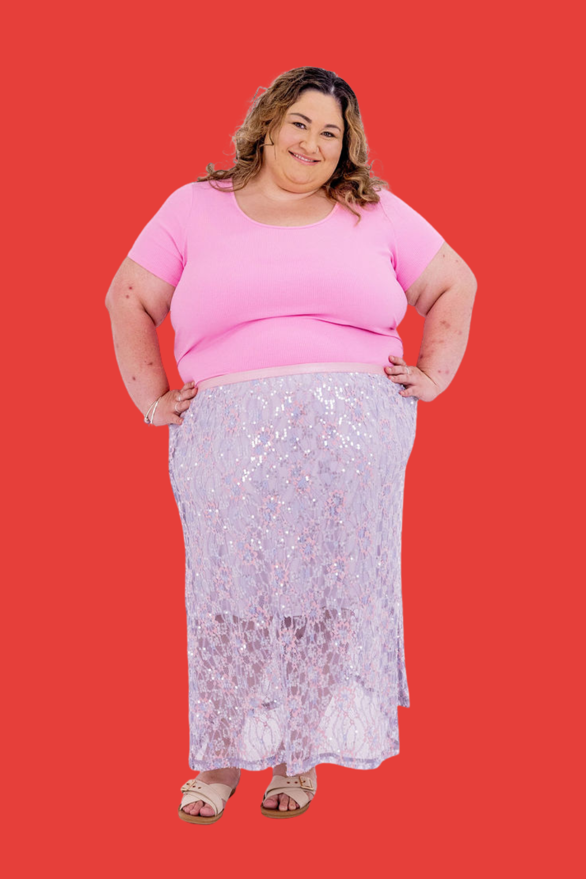 Zena Embelished Skirt in Lilac/Pink Lace