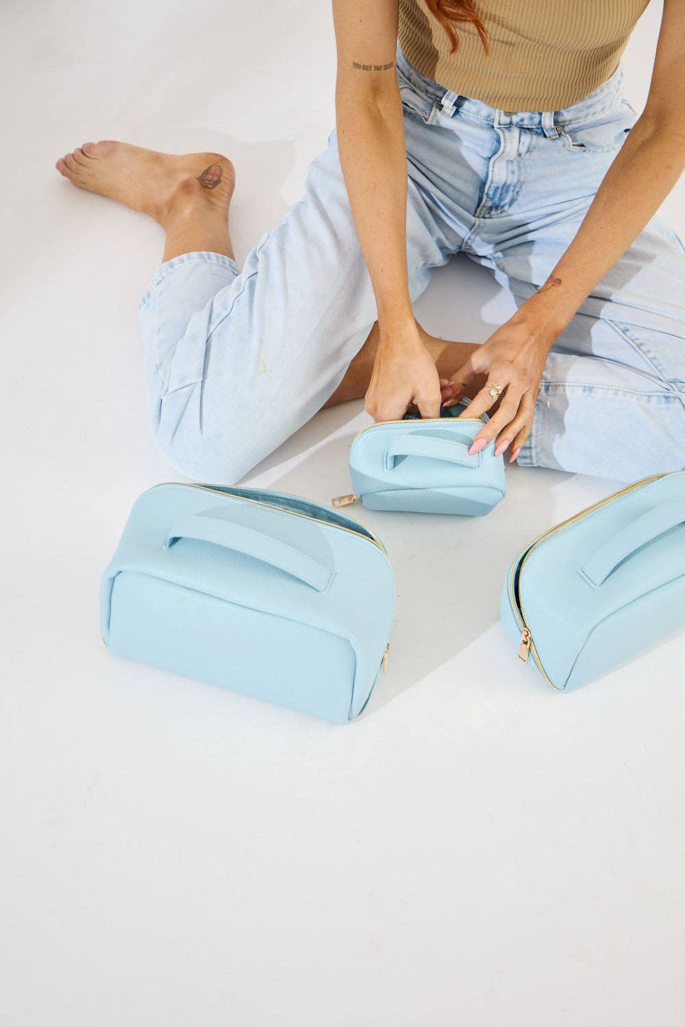 Cosmetic Beauty Bag - Set Of 3 - Light Blue