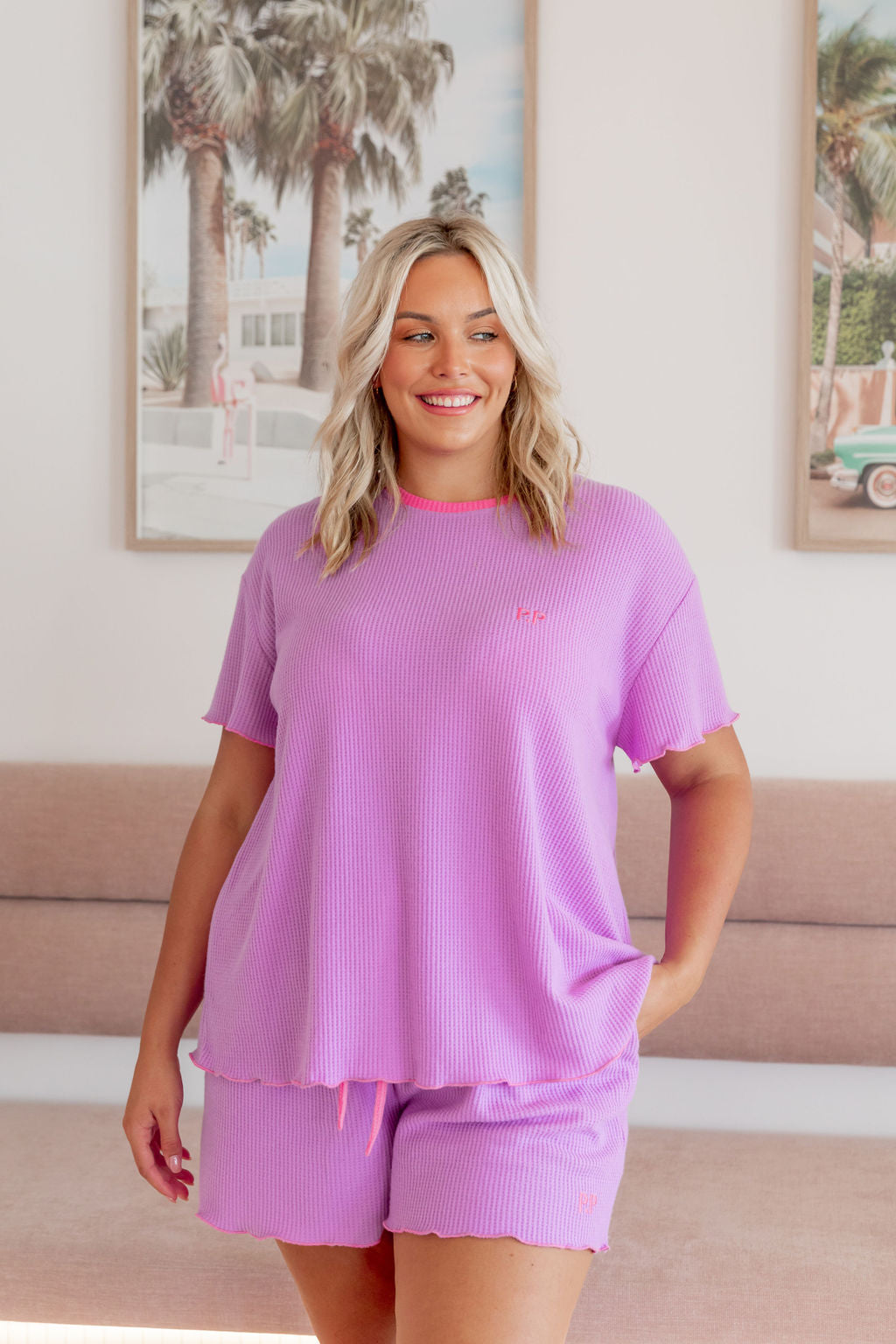 Georgina Waffle Sleepwear Set in Purple