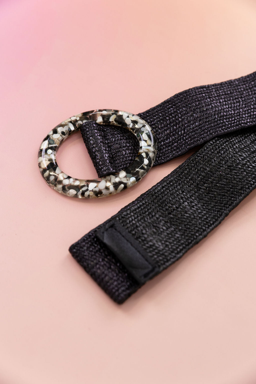 Extra Length Stretch Belt with Stone Circle Buckle in Black