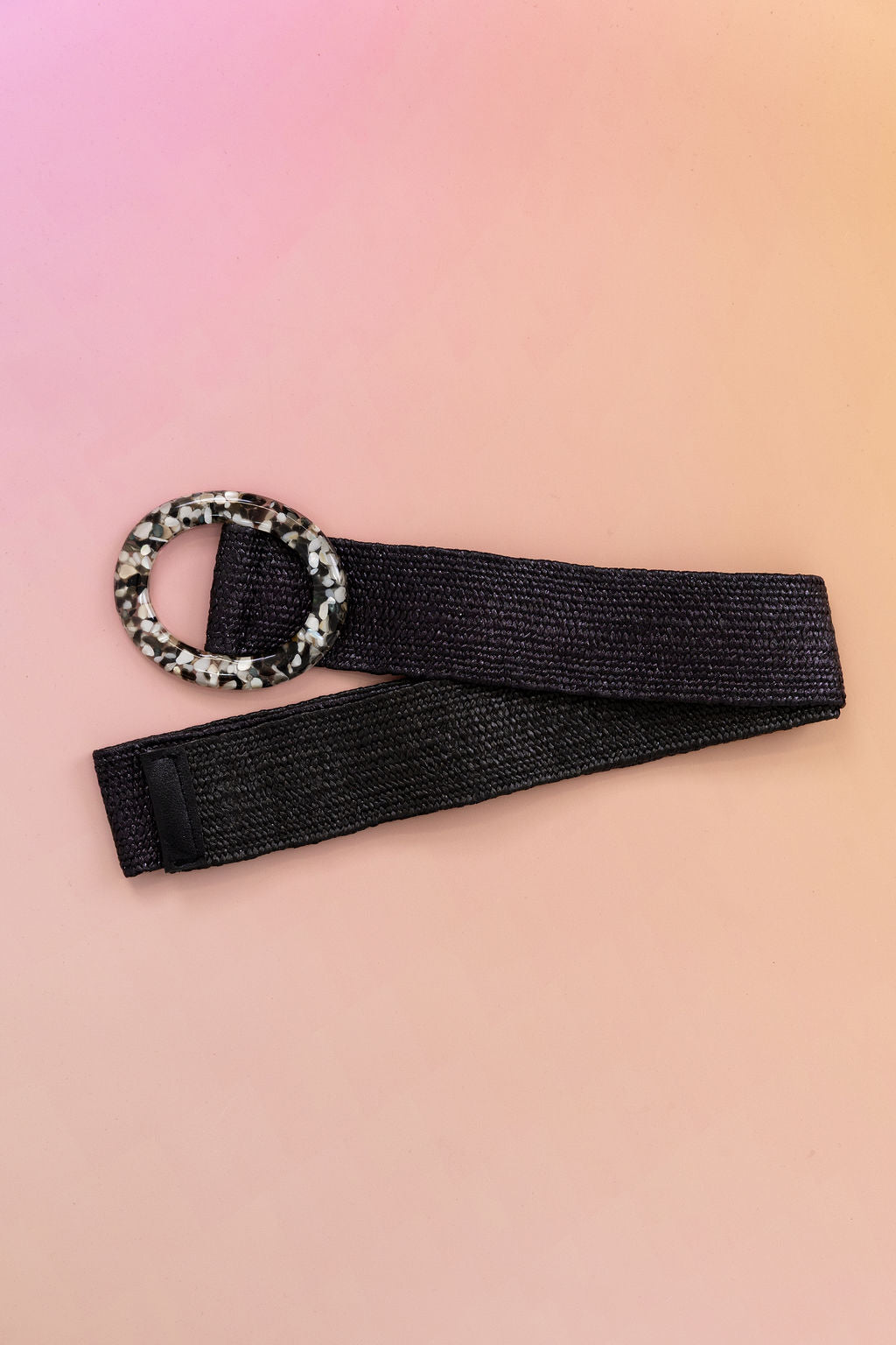 Extra Length Stretch Belt with Stone Circle Buckle in Black