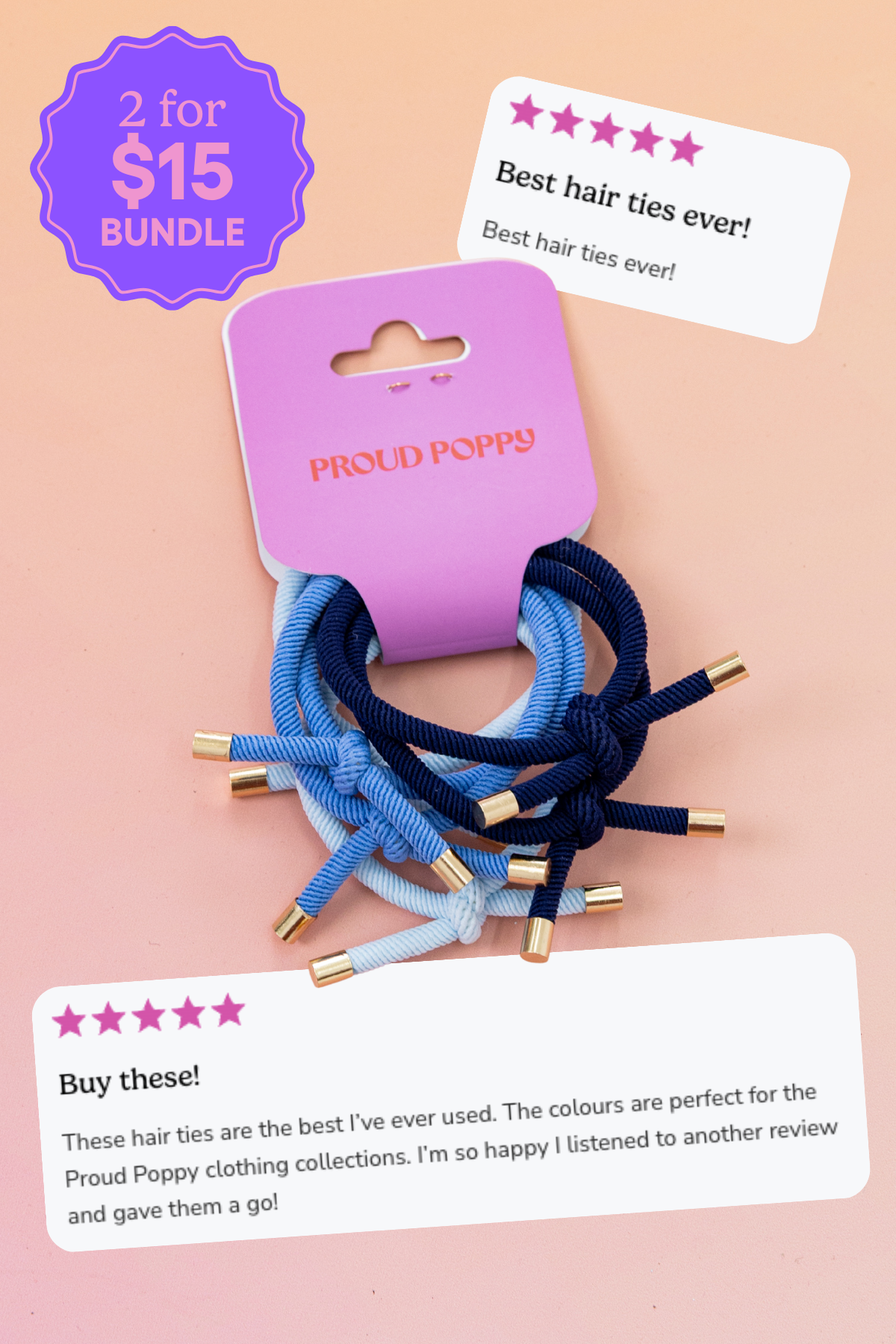 6 Pack Hair Ties in Ocean Colours