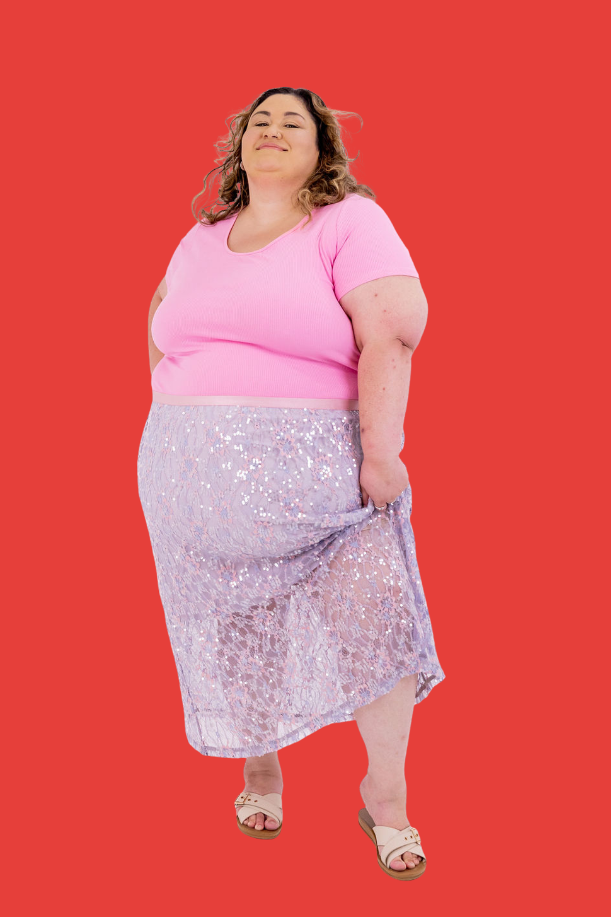 Zena Embelished Skirt in Lilac/Pink Lace