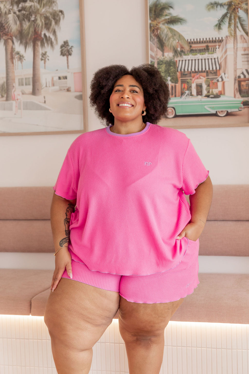 Georgina Waffle Sleepwear Set in Pink