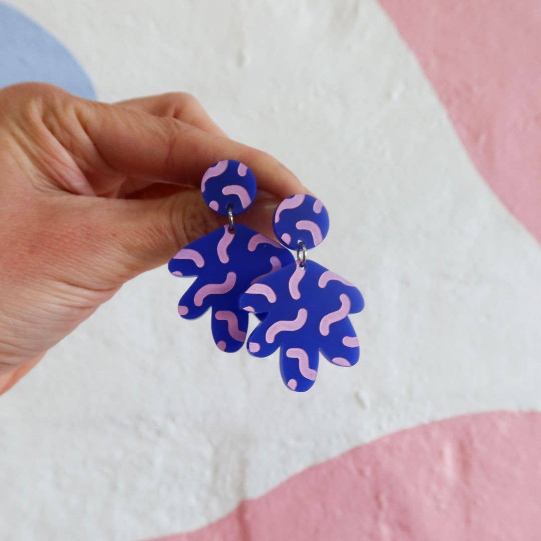 The Grace Fandangle Navy / Pink Dangle Earrings: Pierced