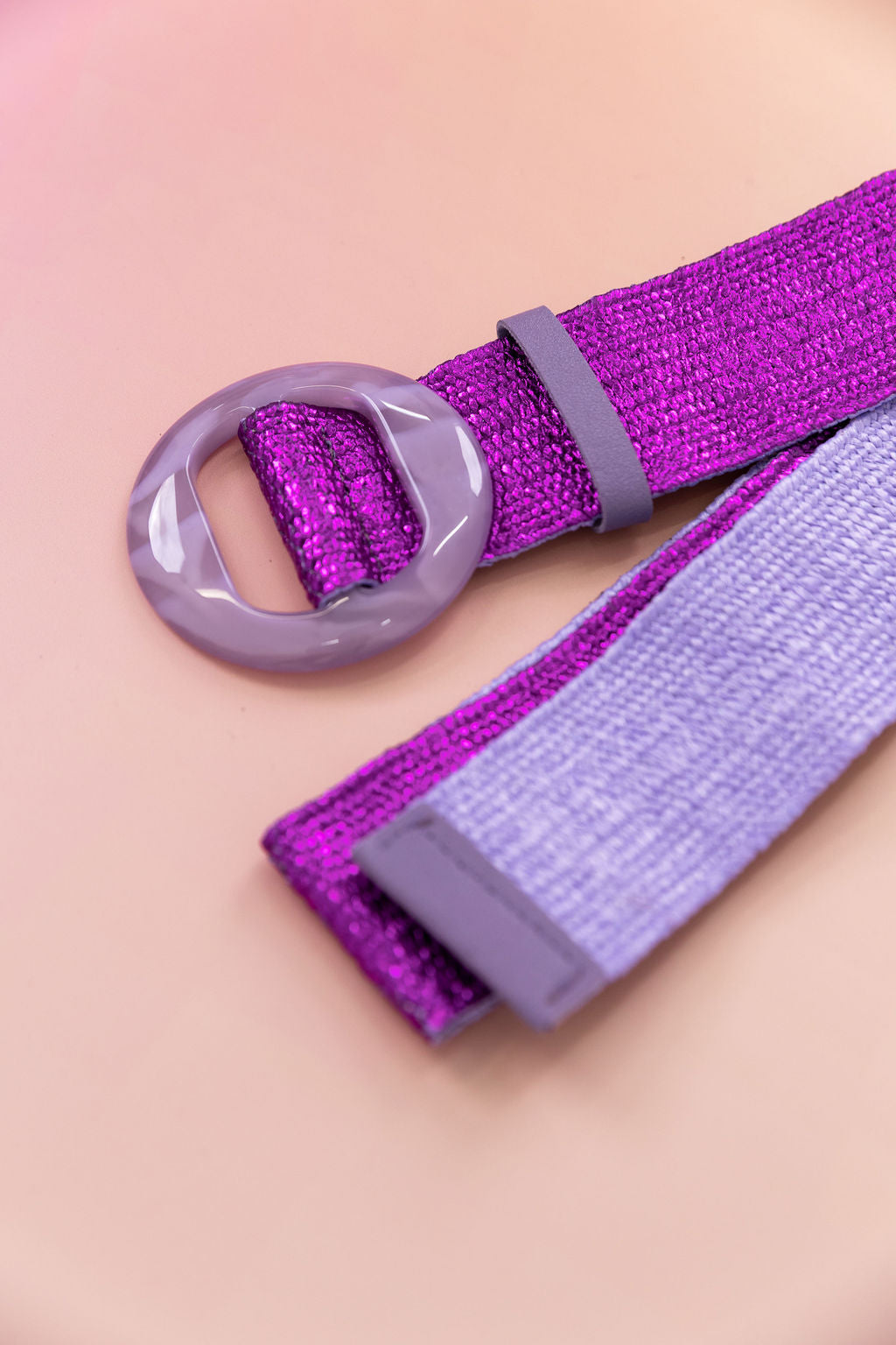 Extra Length Stretch Belt in Purple with Circle Buckle