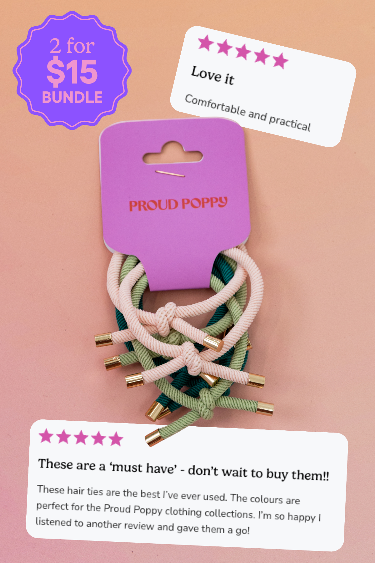 6 Pack Hair Ties in Watermelon Colours