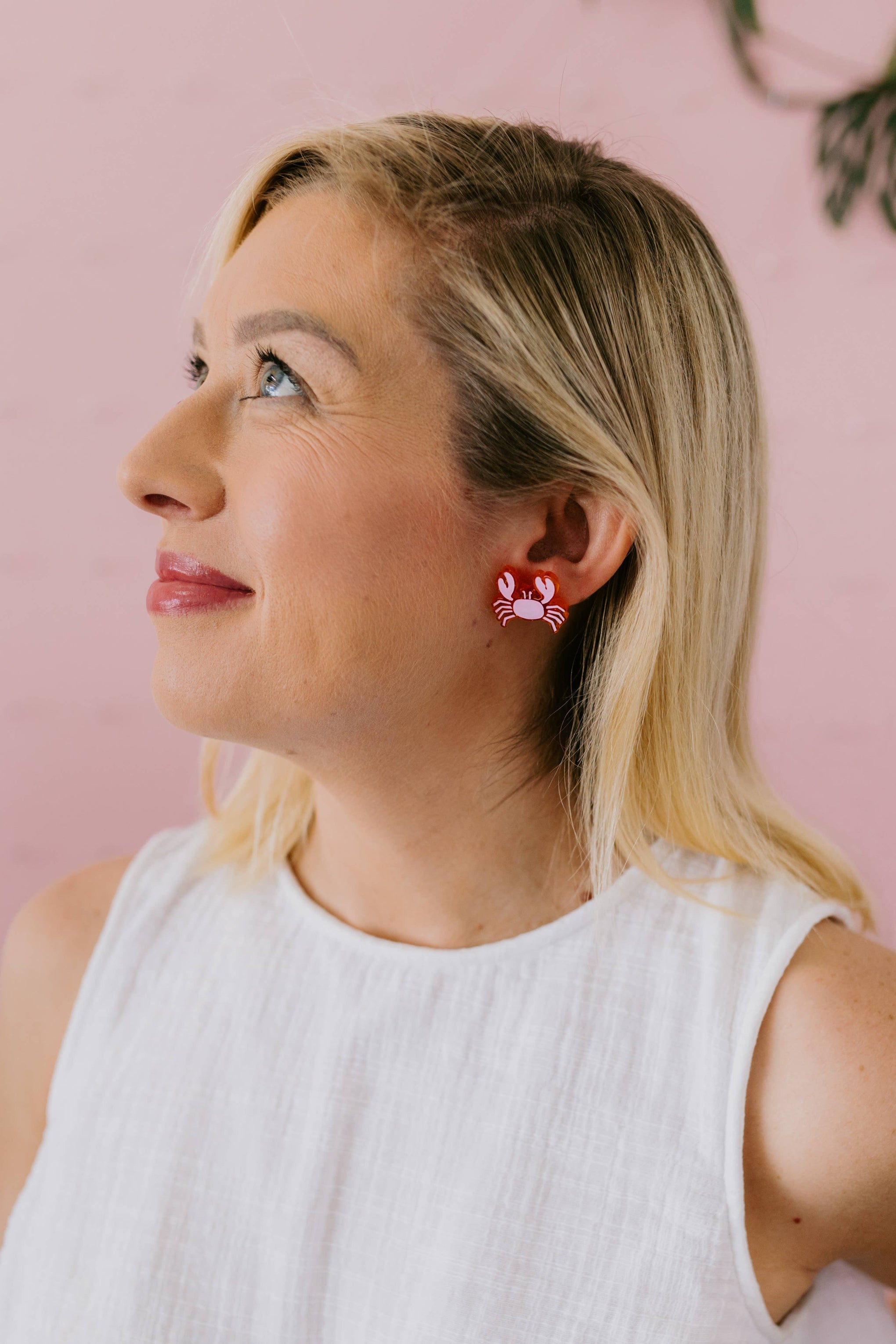 Crab Orange Glitter Statement Stud Earrings