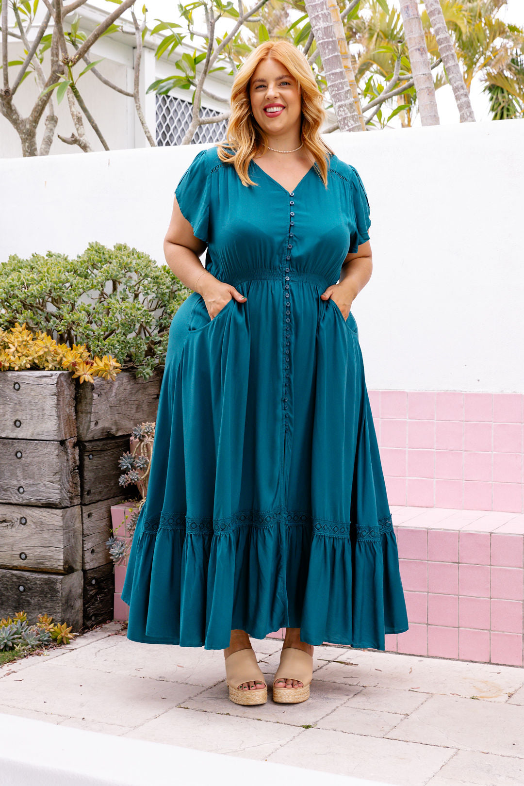 Plus size 2025 teal maxi dress