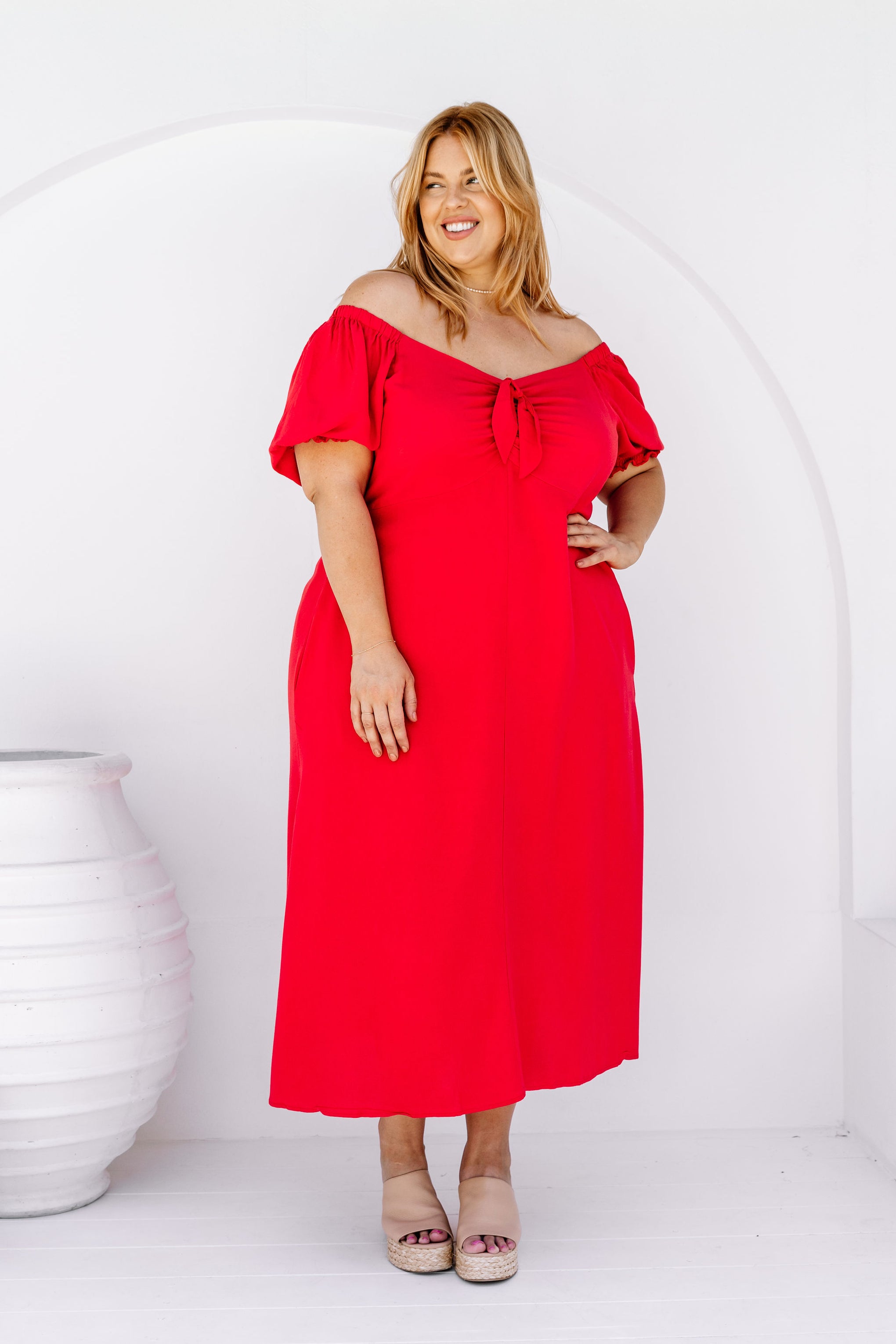 Colette Midi Dress in Red