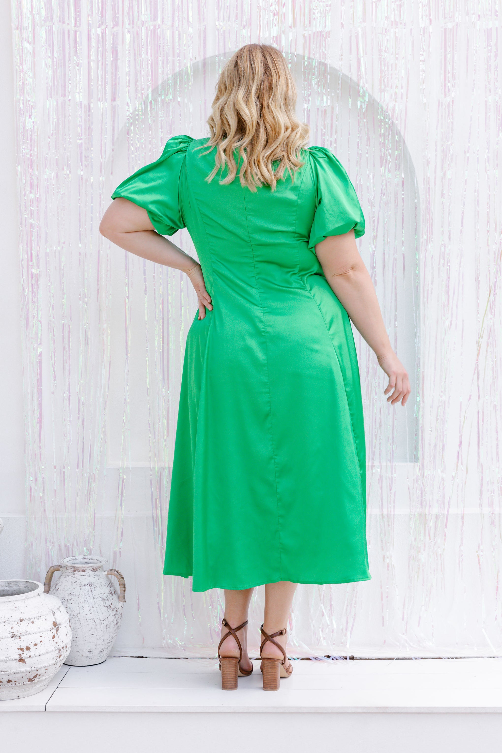 Venice Apple Green Satin Dress