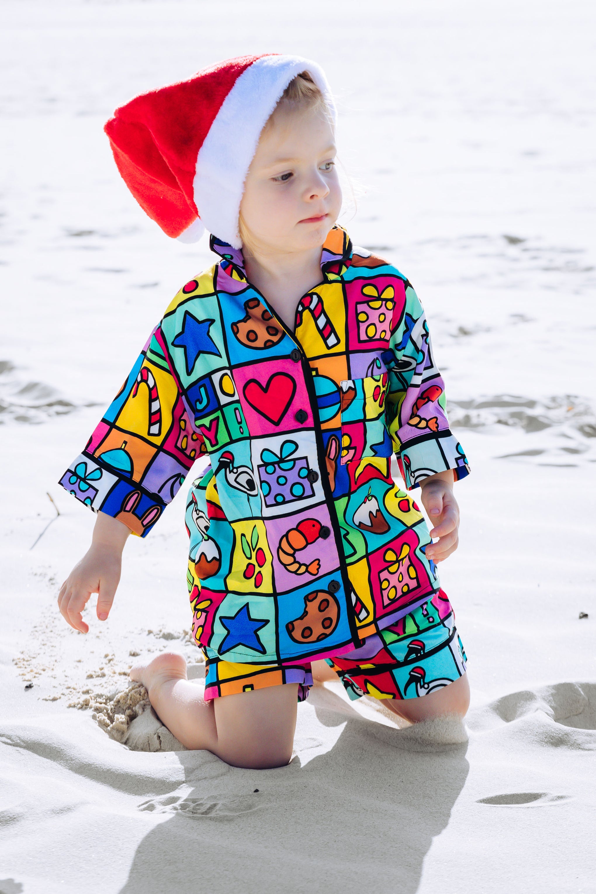 Elves Kids Shirt & Shorts Pyjama Set in Christmas Checkers by Kasey Rainbow