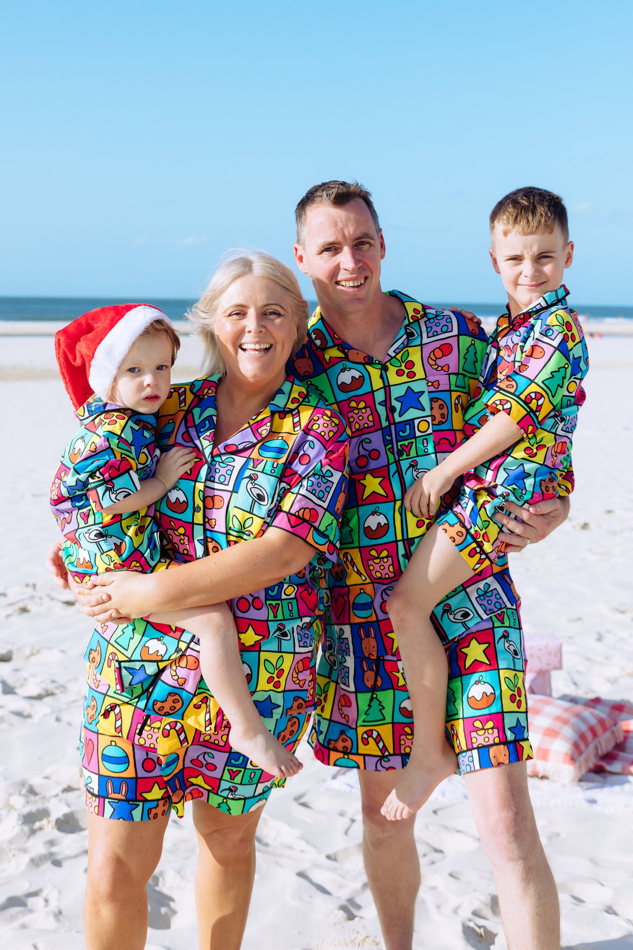 Snowman Shirt & Shorts Pyjama Set in Christmas Checkers by Kasey Rainbow