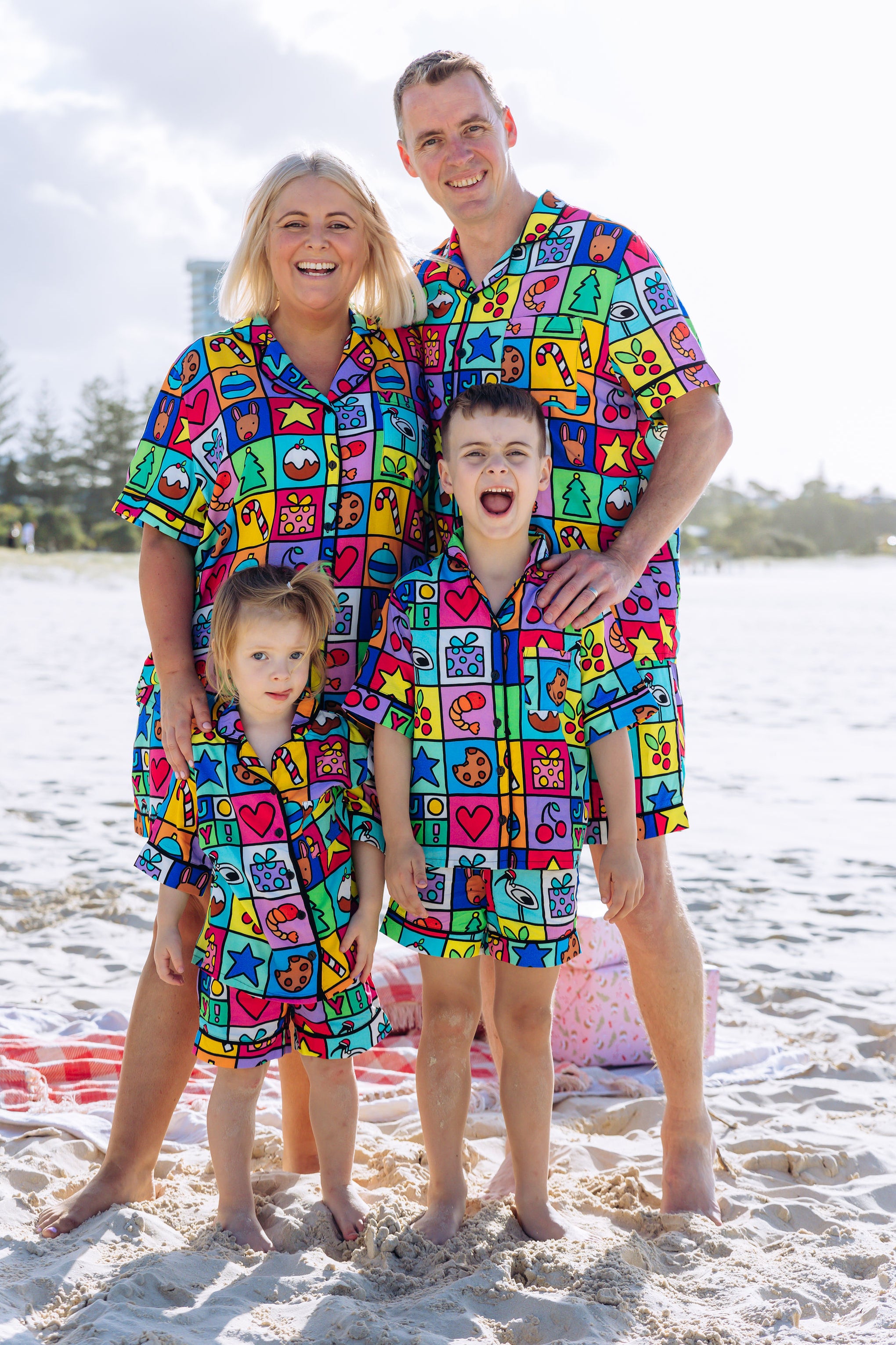 Mistletoe Shirt & Shorts Pyjama Set in Christmas Checkers by Kasey Rainbow