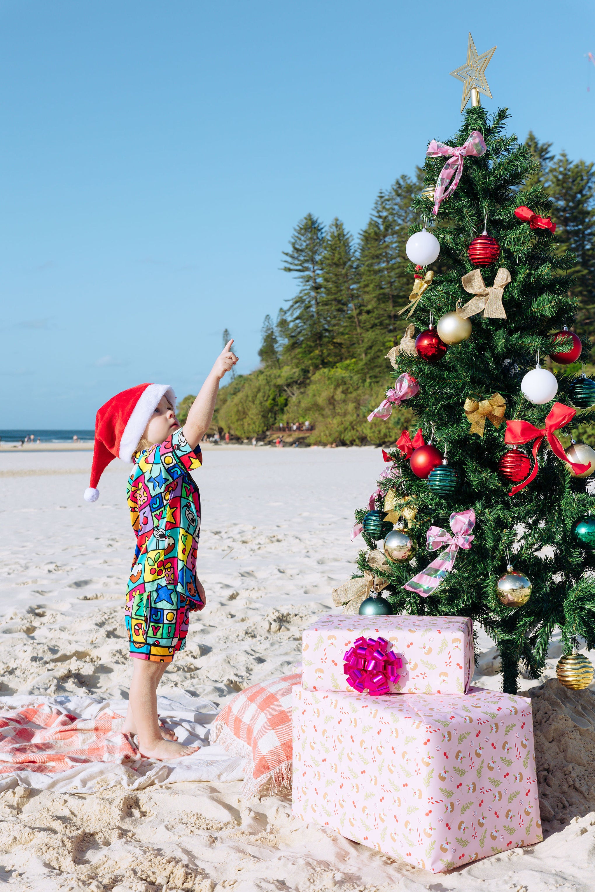 Elves Kids Shirt & Shorts Pyjama Set in Christmas Checkers by Kasey Rainbow