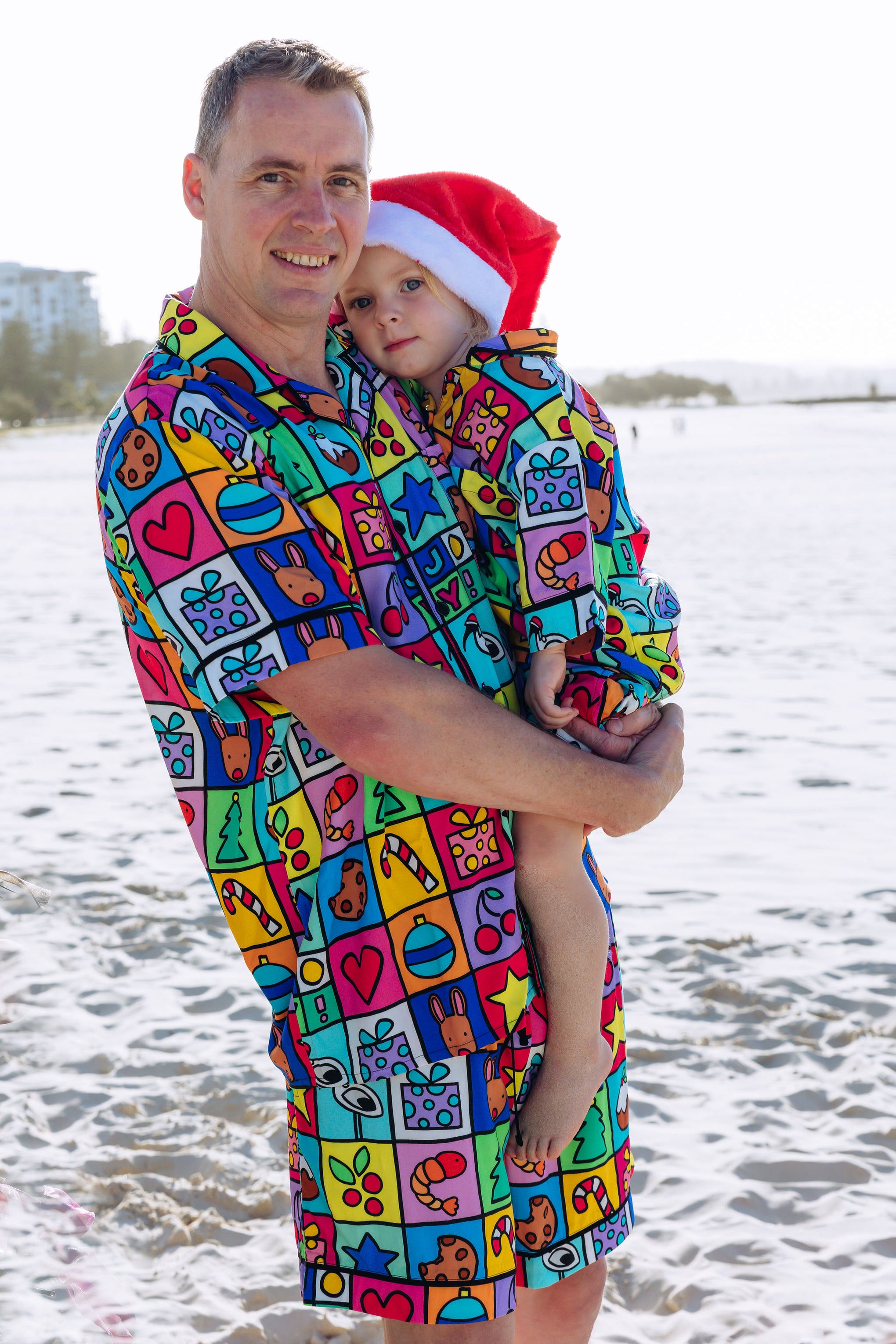 Snowman Shirt & Shorts Pyjama Set in Christmas Checkers by Kasey Rainbow