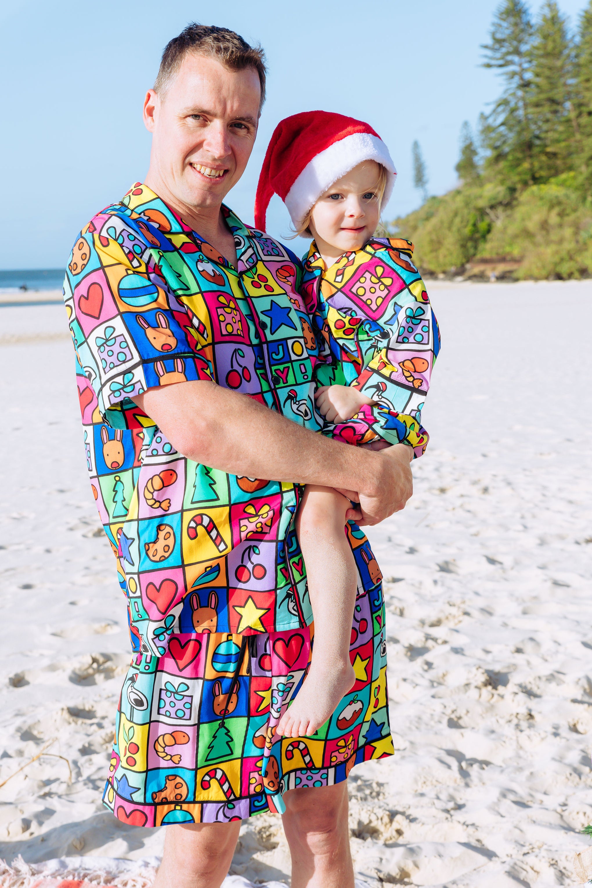 Snowman Shirt & Shorts Pyjama Set in Christmas Checkers by Kasey Rainbow