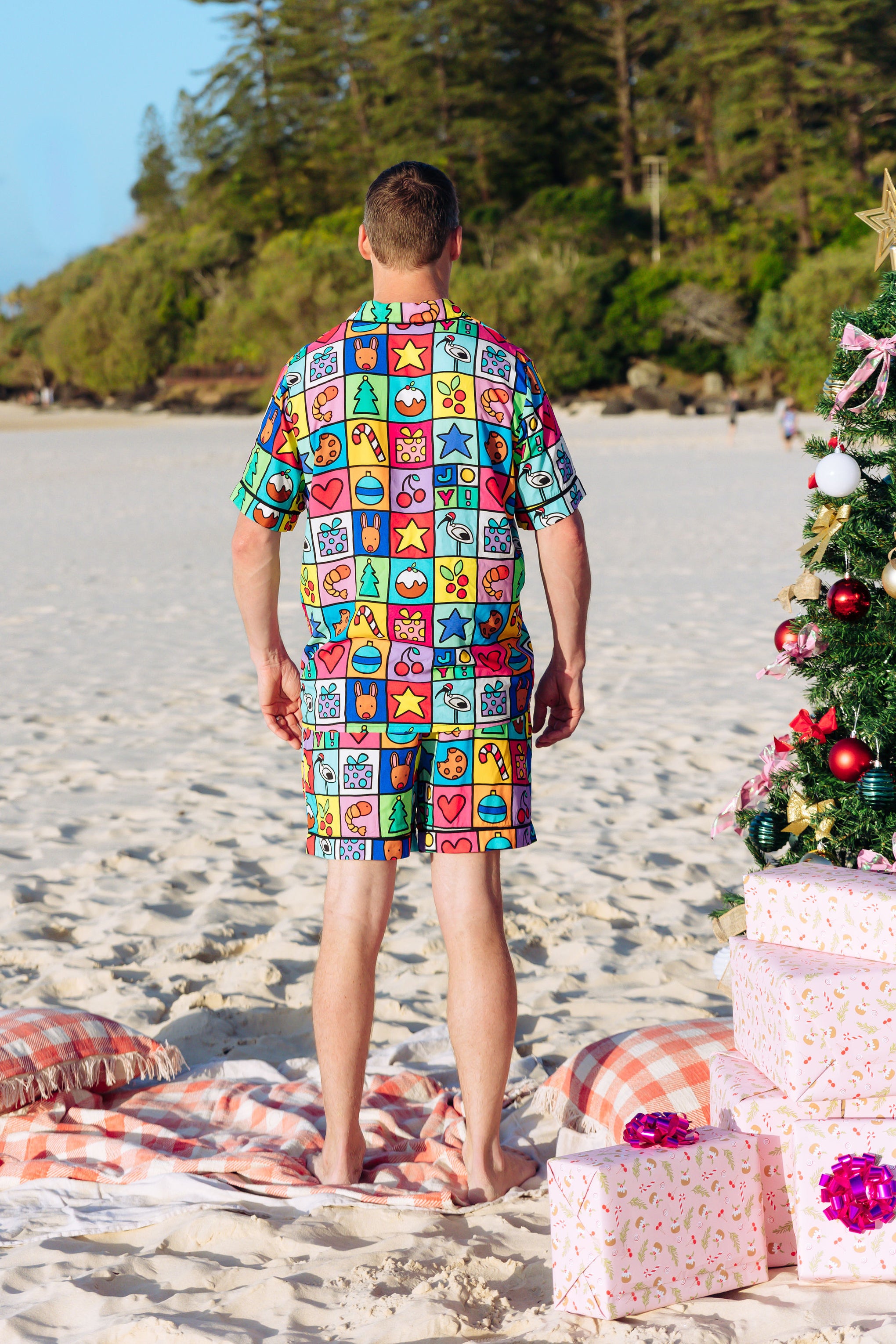 Snowman Shirt & Shorts Pyjama Set in Christmas Checkers by Kasey Rainbow