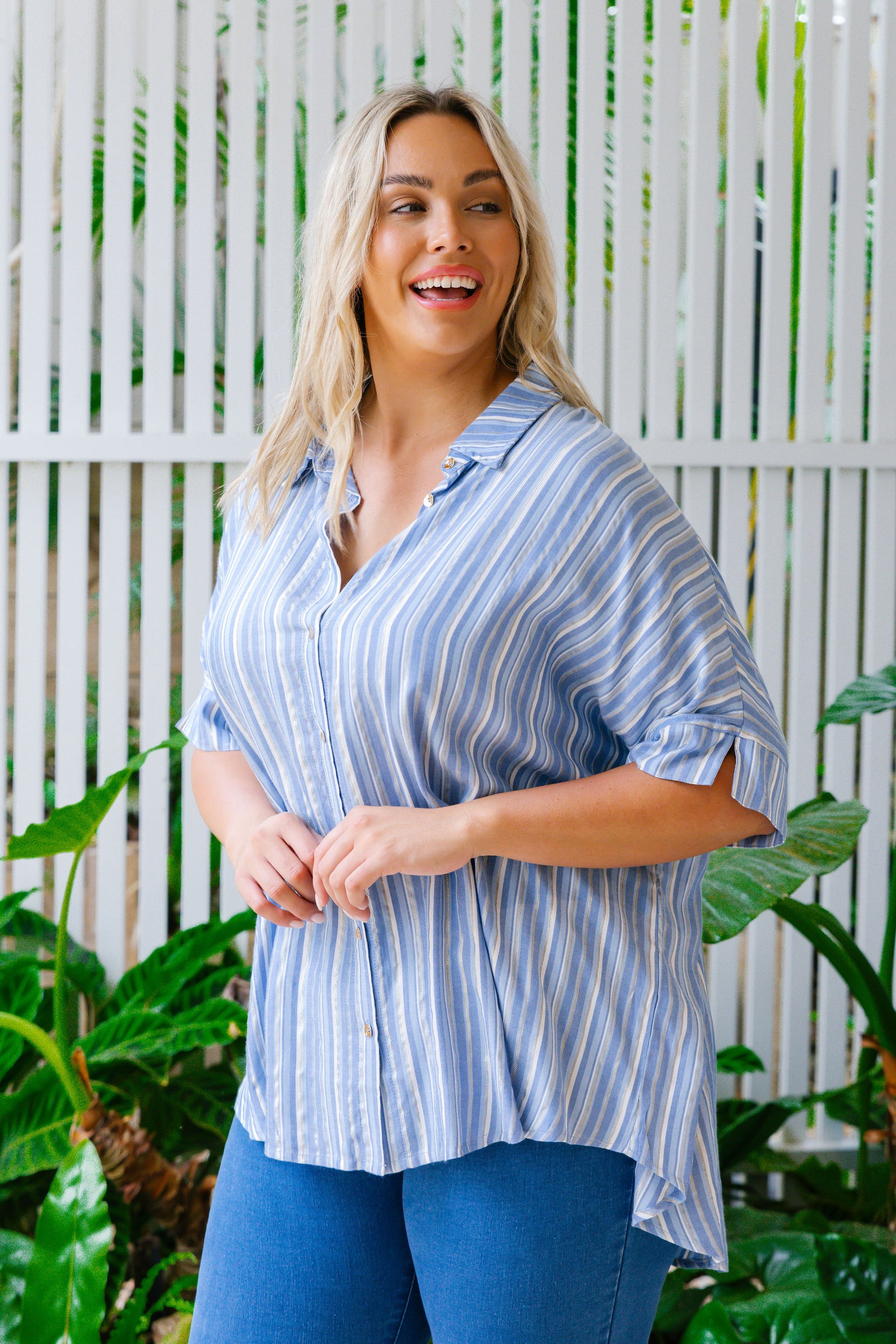 Tammin Shirt in Blue/Metallic Stripe
