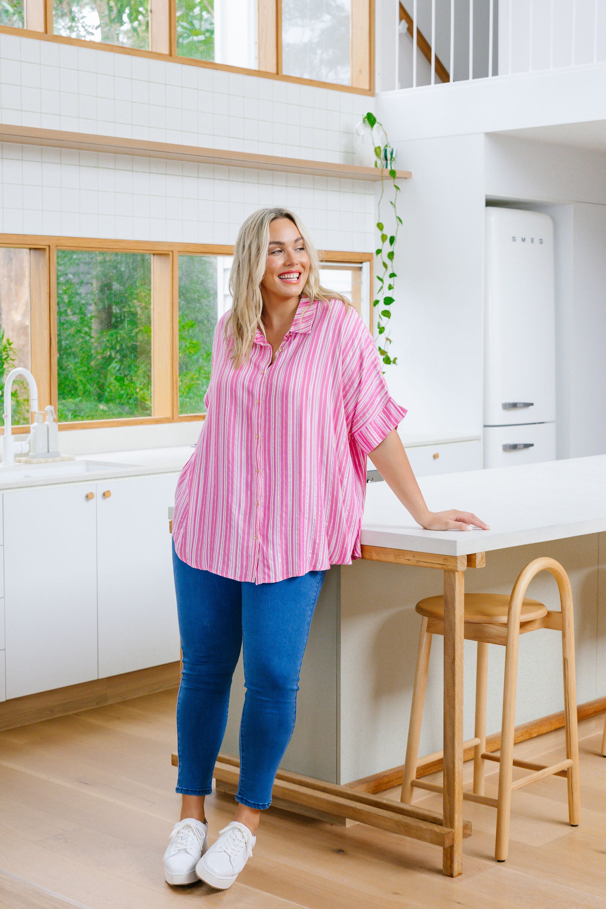 Tammin Shirt in Pink/Metallic Stripe