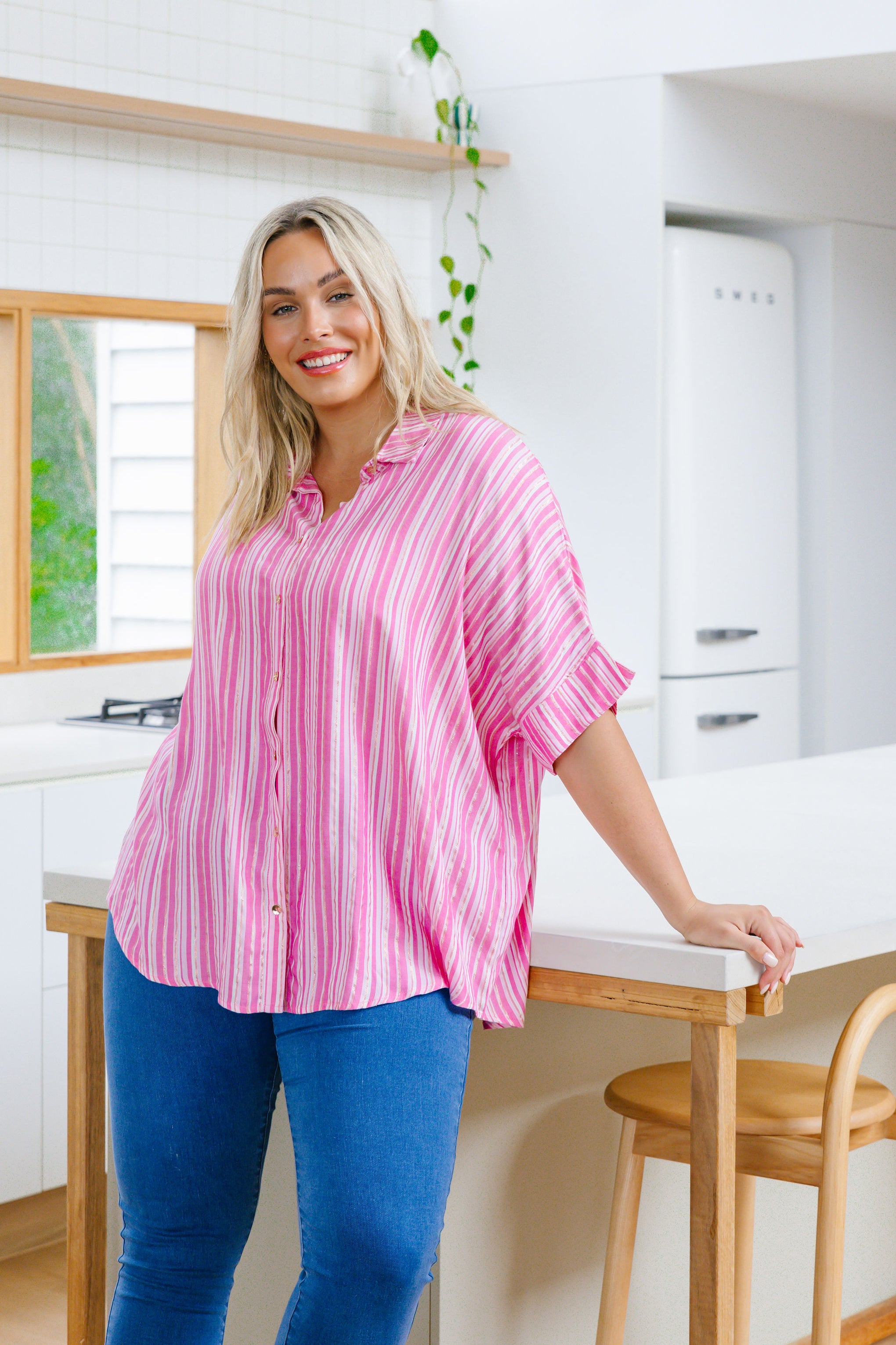 Tammin Shirt in Pink/Metallic Stripe