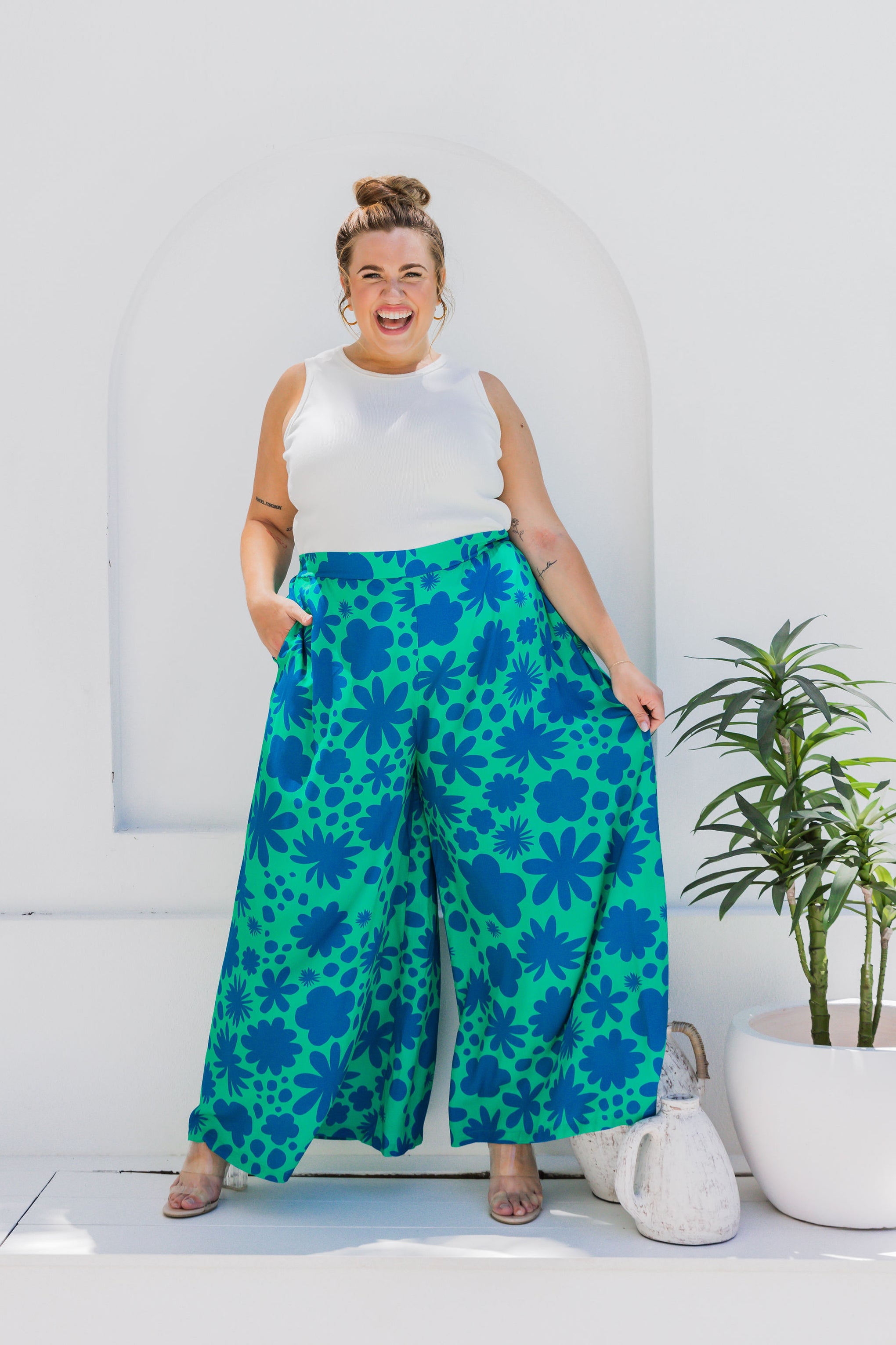 Larsa Pants in Floral Green by Kasey Rainbow