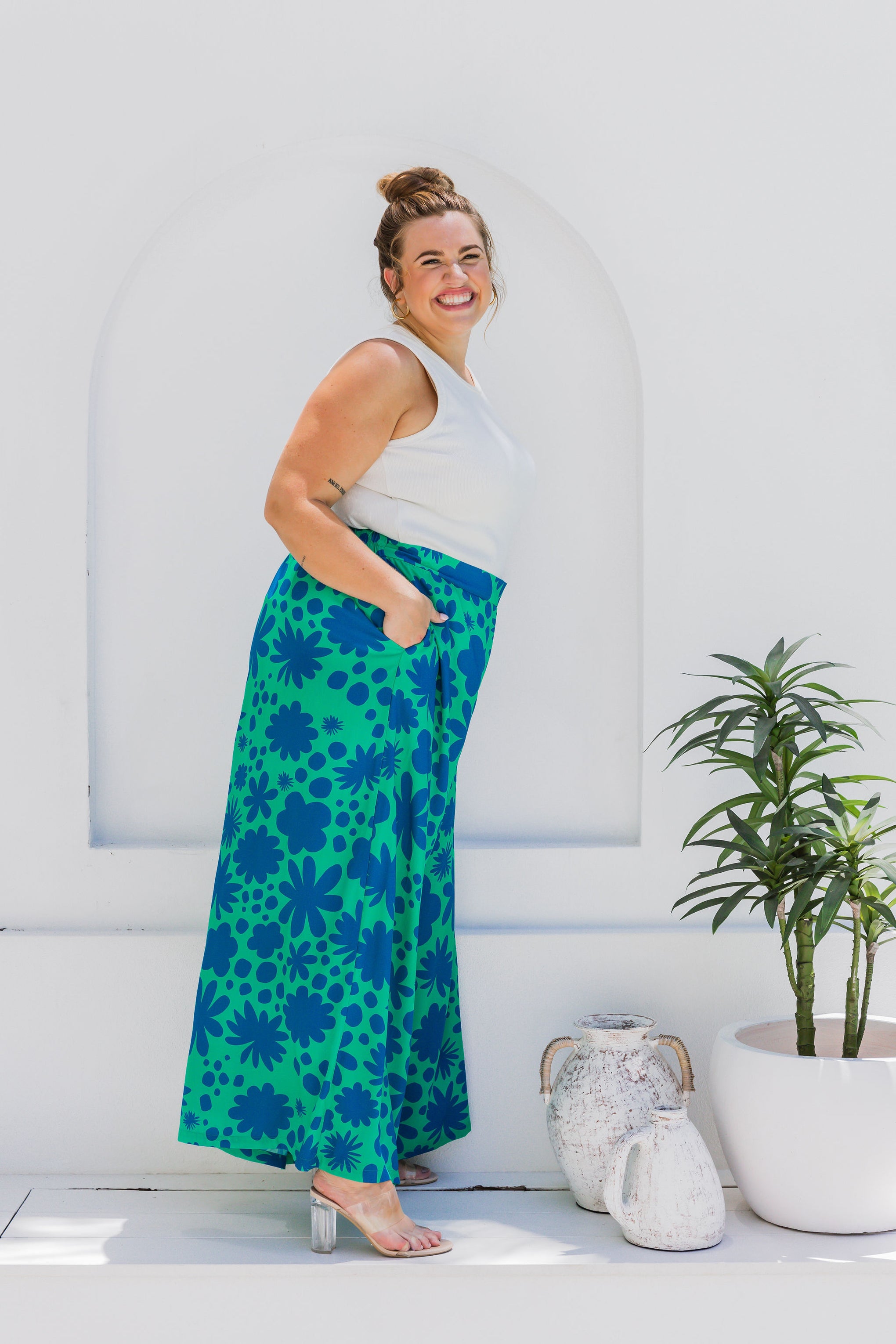 Larsa Pants in Floral Green by Kasey Rainbow