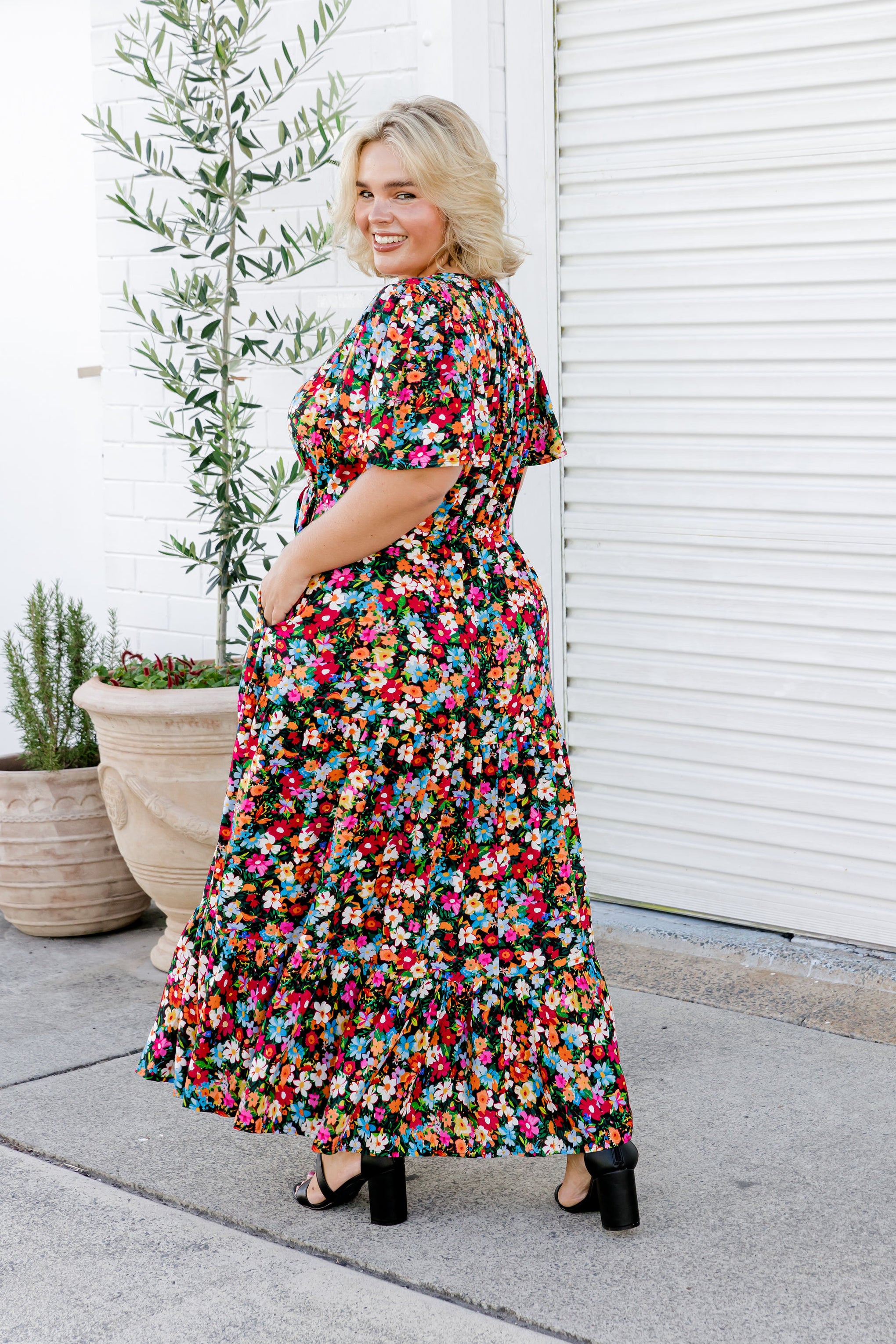 Bonnie Maxi Floral Dress in Azalea
