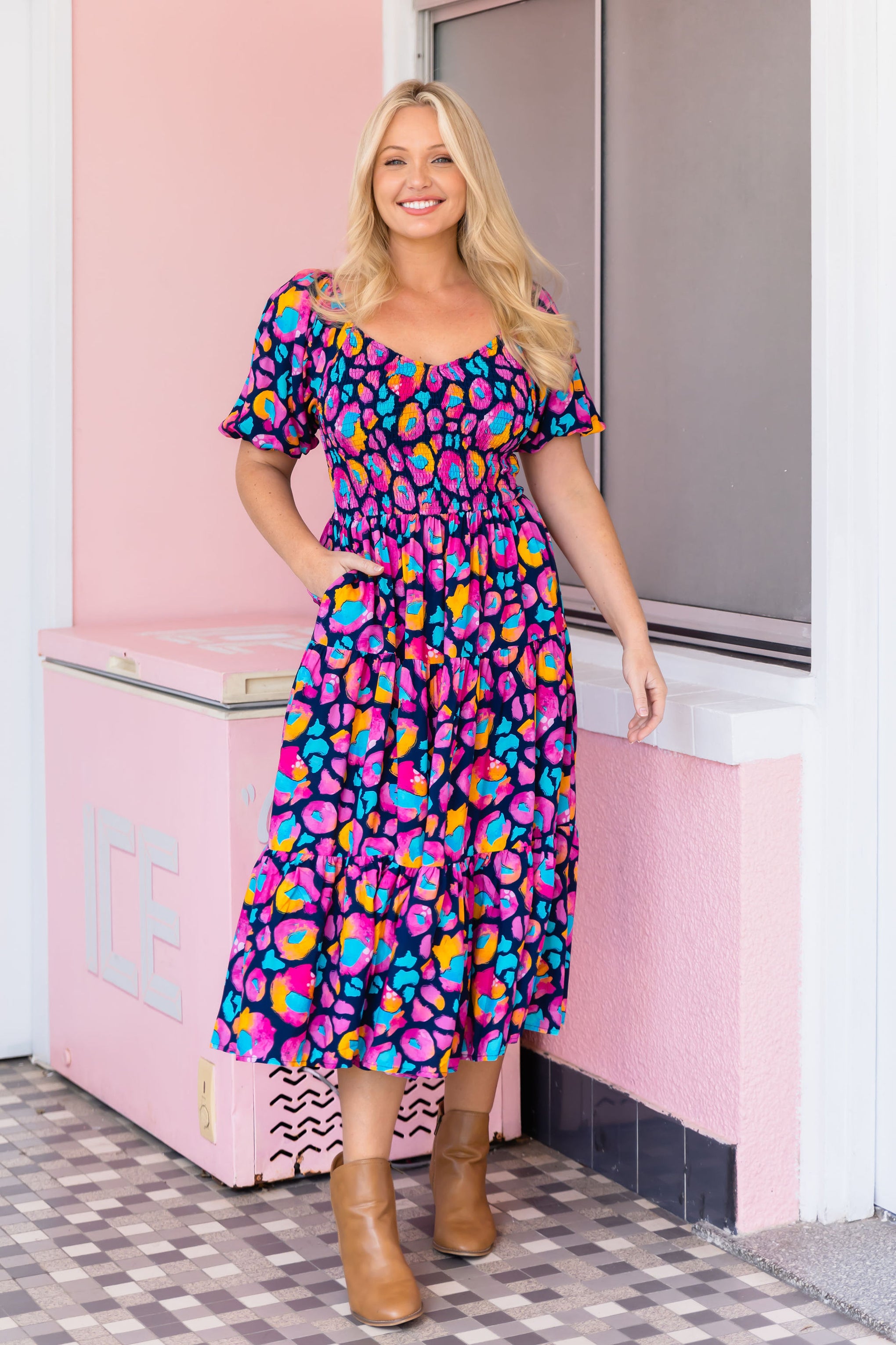 Peri Dress in Magenta Leopard by Kasey Rainbow