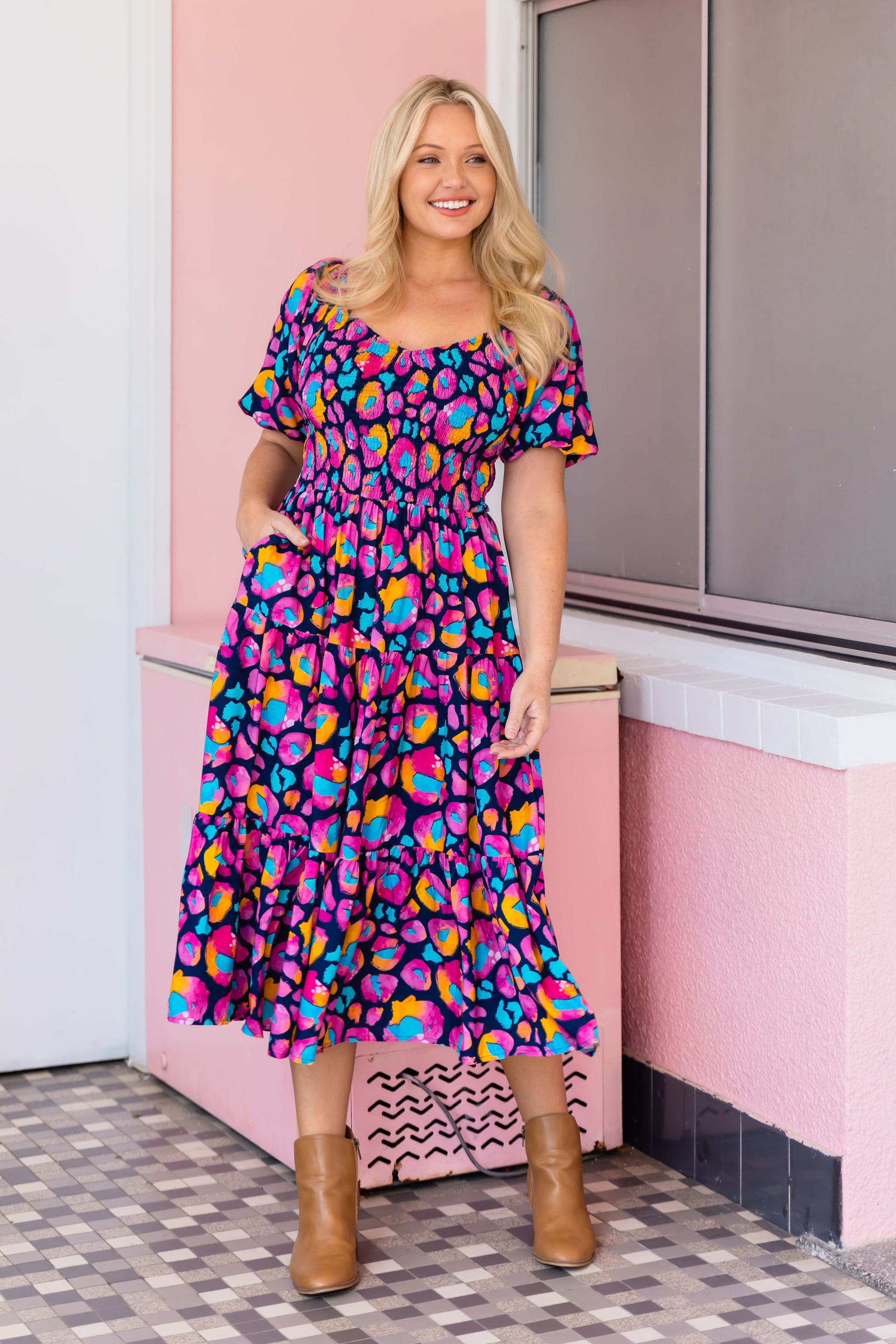 Peri Dress in Magenta Leopard by Kasey Rainbow